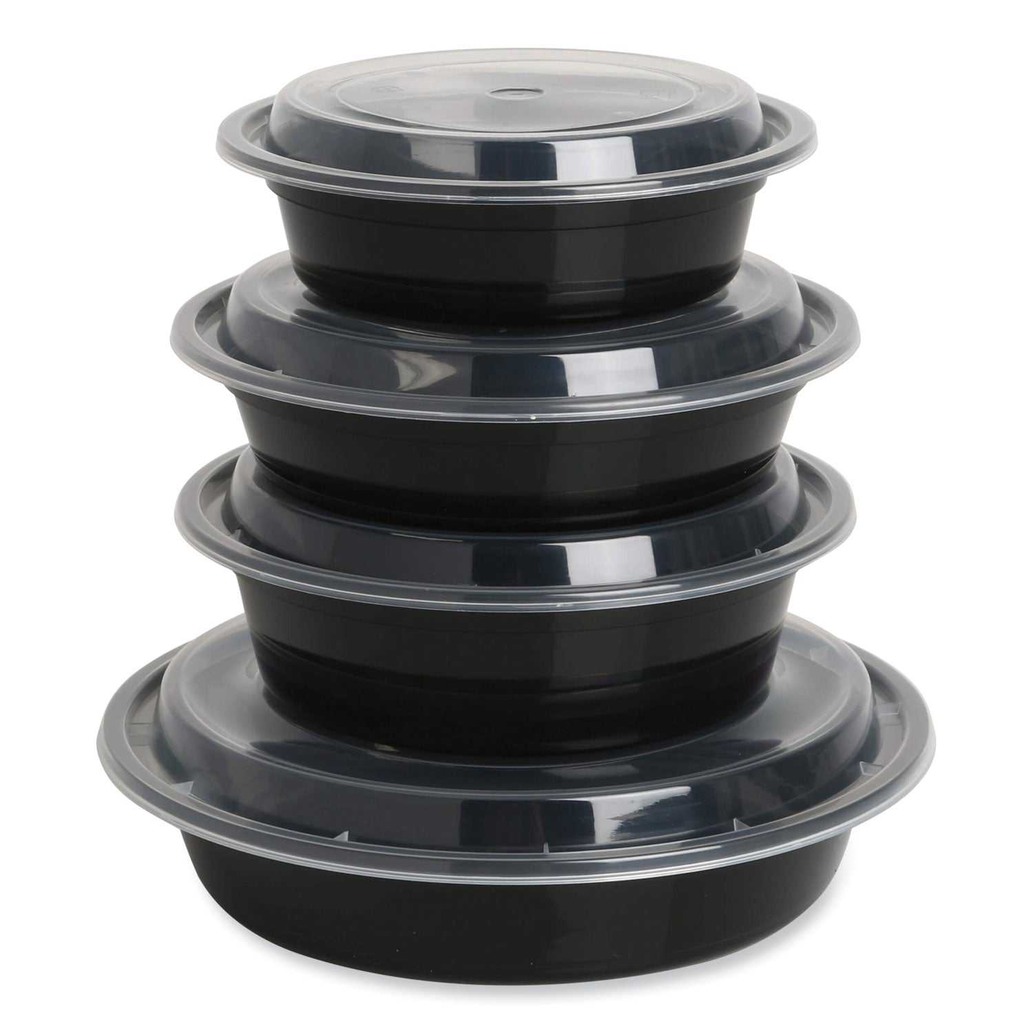 GEN Microwavable Food Container with Lid, Round, 16 oz, 6.29 x 6.29 x 1.96, Black/Clear, Plastic, 150/Carton