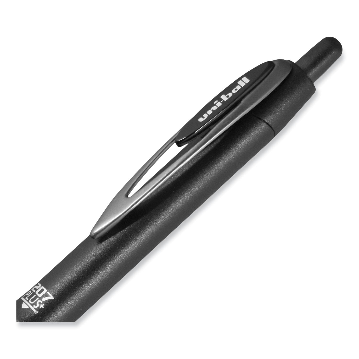 uniball® 207 Plus+ Gel Pen, Retractable, Medium 0.7 mm, Black Ink, Black Barrel, Dozen