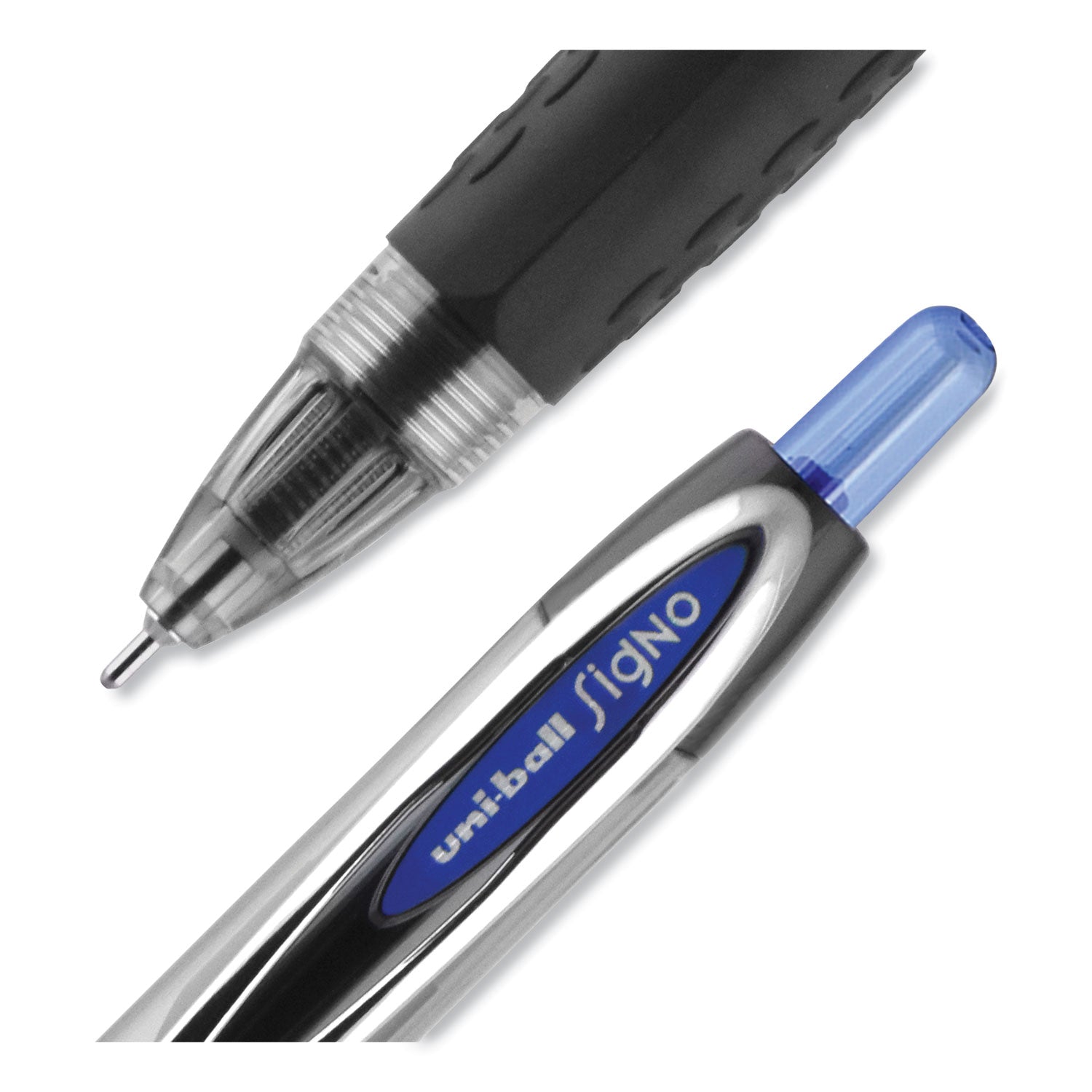 uniball® Signo 207 Needle Point Gel Pen, Retractable, Medium 0.7 mm, Blue Ink, Clear/Black/Blue Barrel, Dozen