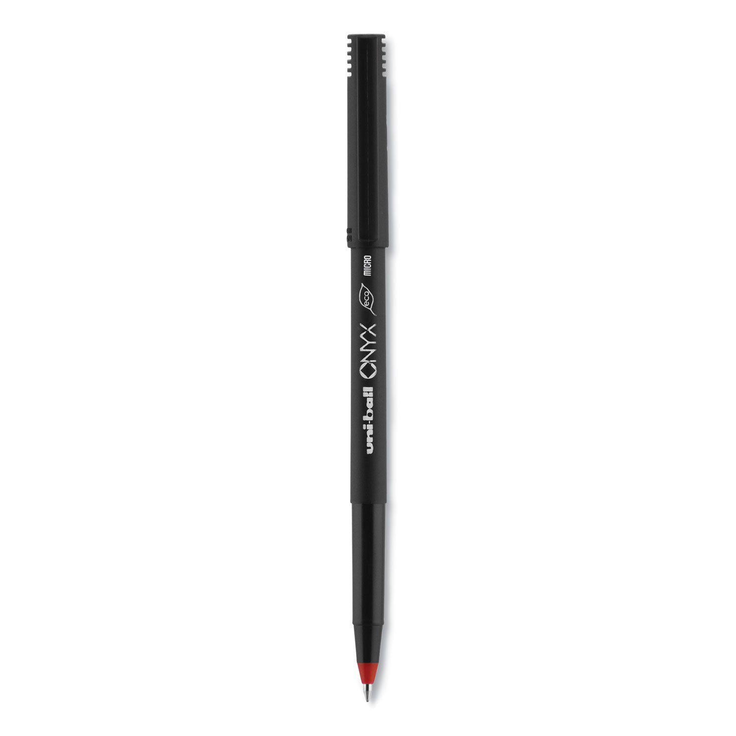 uniball® ONYX Rollerball Pen, Stick, Extra-Fine 0.5 mm, Red Ink, Black/Red Barrel, Dozen