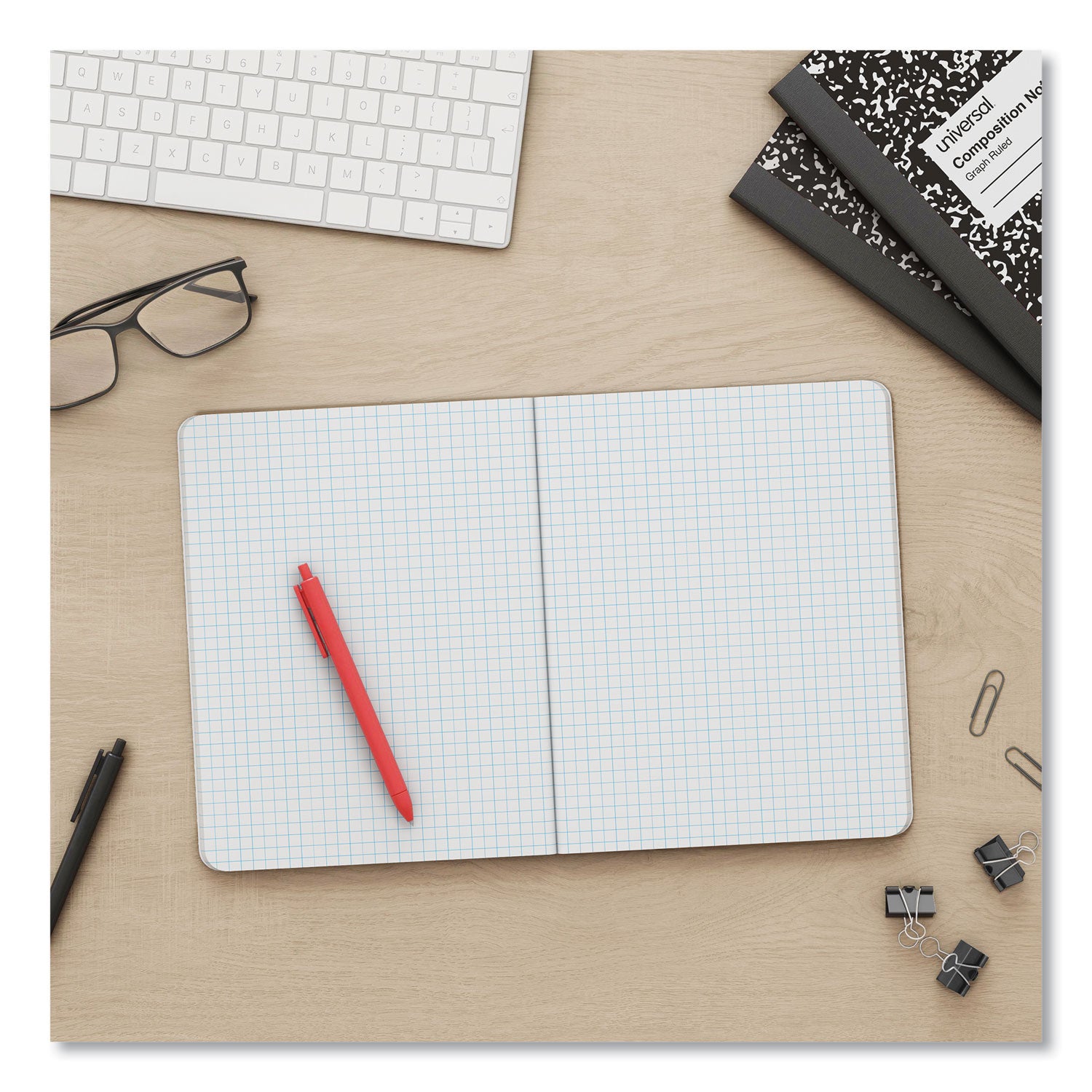 Universal® Quad Rule Composition Book, Quadrille Rule (4 sq/in), Black Marble Cover, (100) 9.75 x 7.5 Sheets, 6/Pack