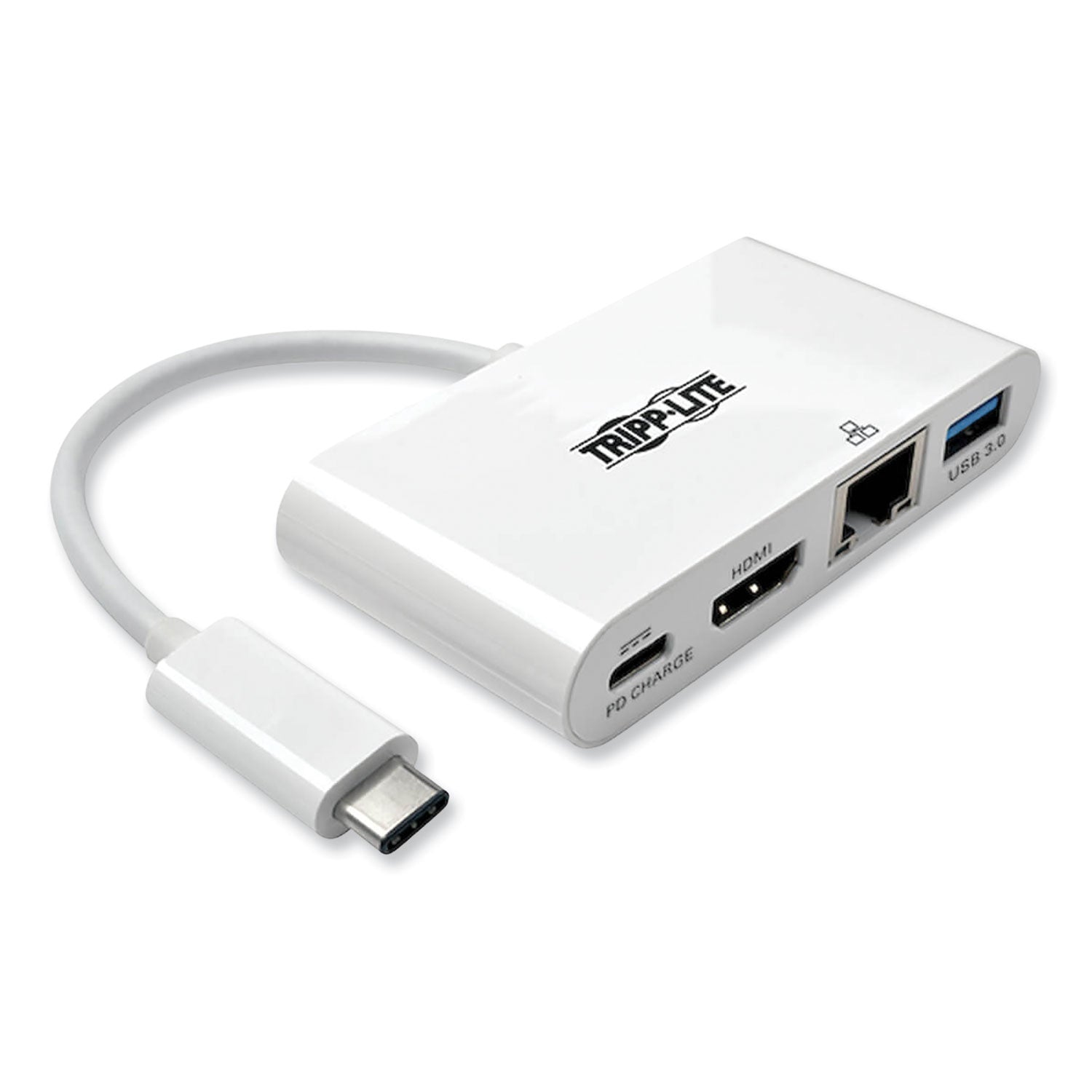 USB 3.1 Gen 1 USB-C to HDMI Adapter, USB-A/USB-C PD Charging/Gigabit Ethernet, 3", White