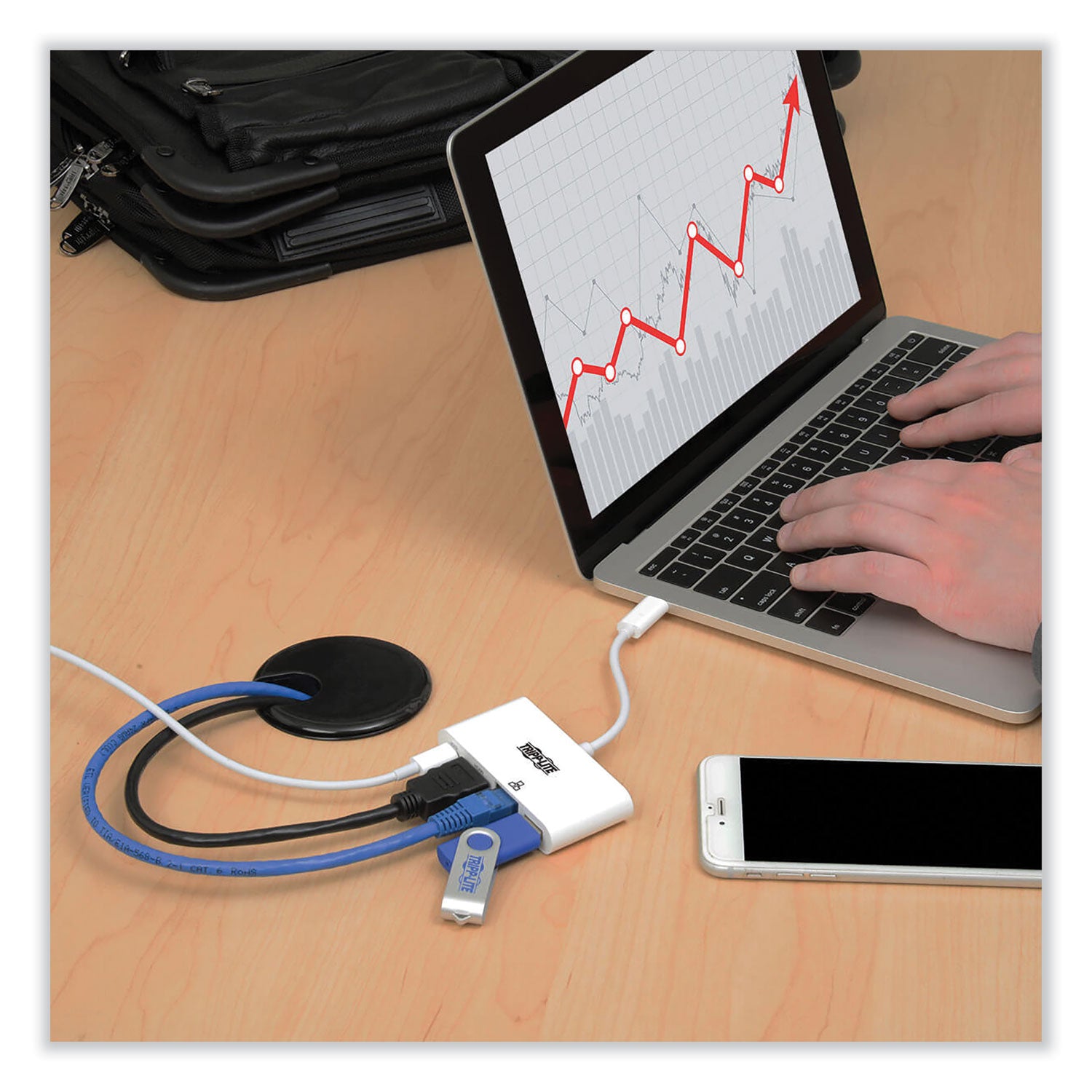 Tripp Lite by Eaton USB 3.1 Gen 1 USB-C to HDMI Adapter, USB-A/USB-C PD Charging/Gigabit Ethernet, 3", White