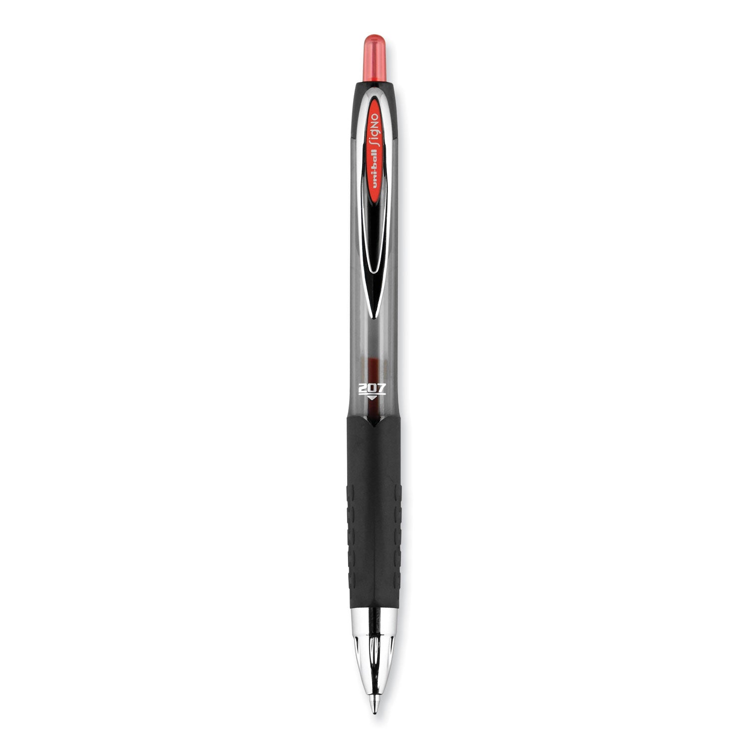 uniball® Signo 207 Gel Pen, Retractable, Medium 0.7 Mm, Red Ink, Smoke/black/red Barrel, Dozen