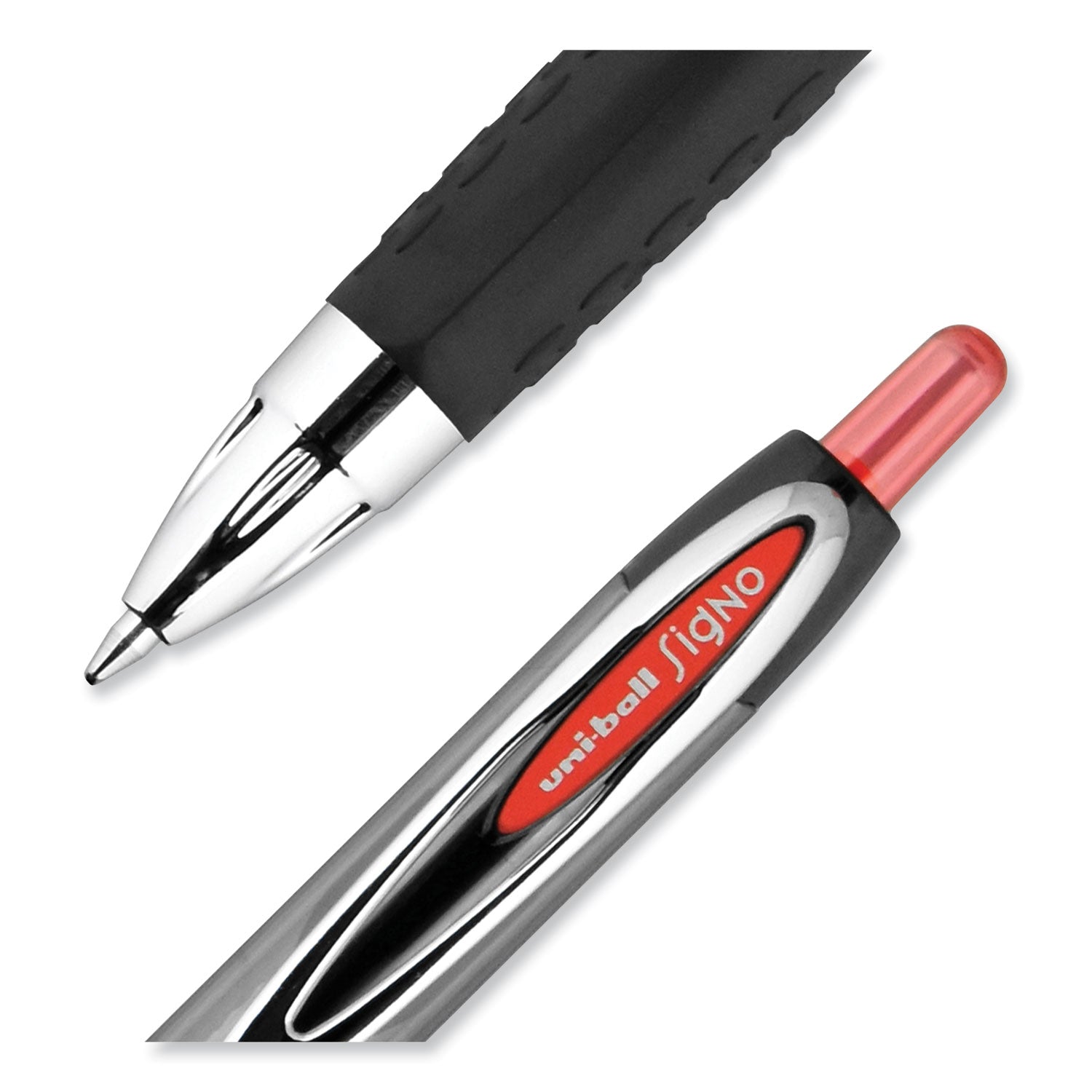 uniball® Signo 207 Gel Pen, Retractable, Medium 0.7 Mm, Red Ink, Smoke/black/red Barrel, Dozen