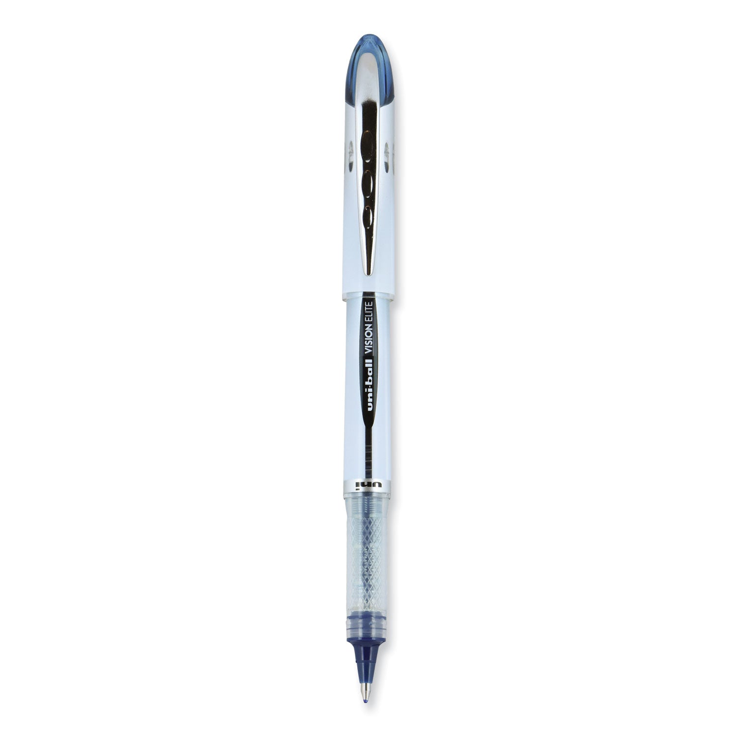 uniball® VISION ELITE BLX Series Hybrid Gel Pen, Stick, Bold 0.8 mm, Blue-Infused Black Ink, White/Blue/Clear Barrel