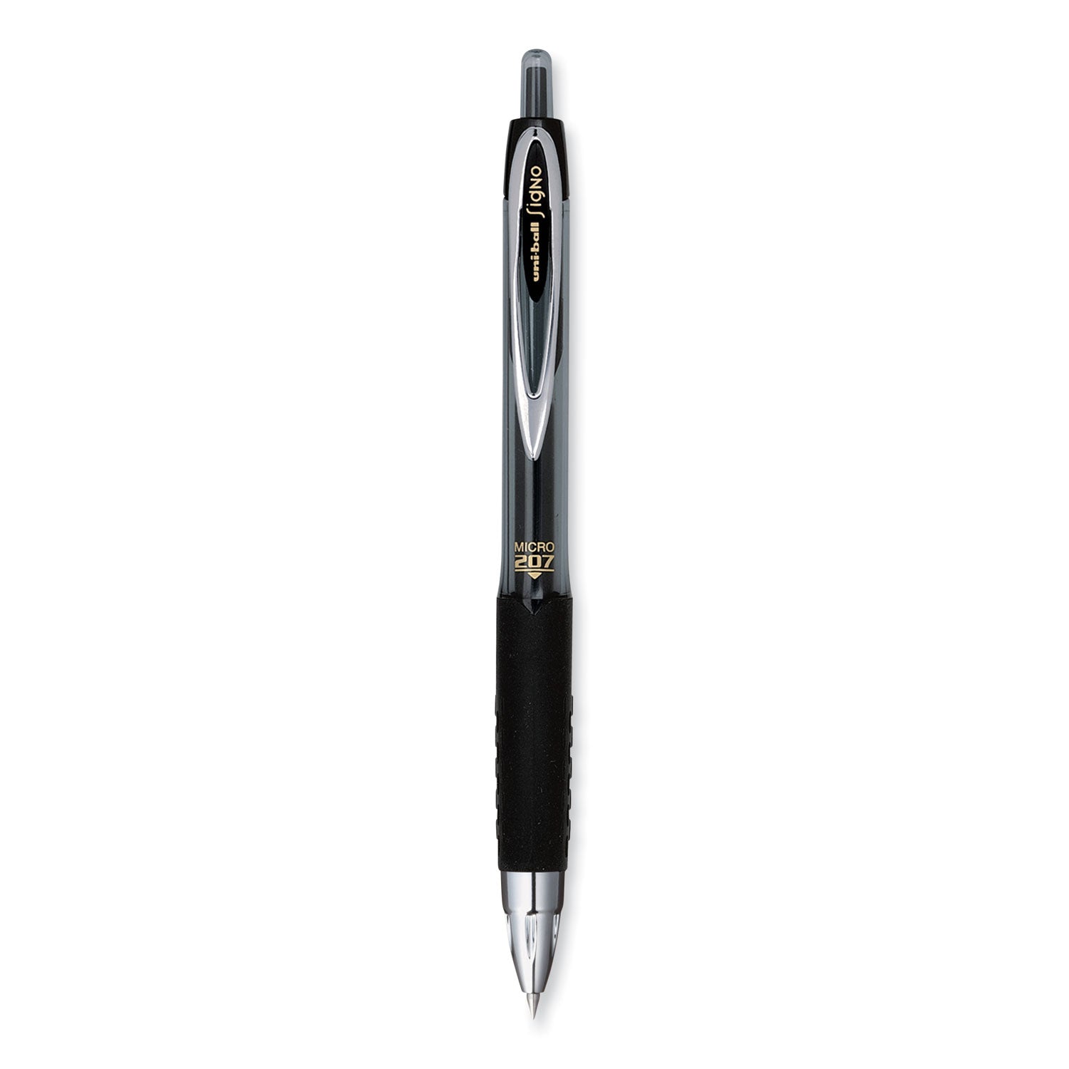 uniball® Signo 207 Gel Pen, Retractable, Fine 0.5 mm, Black Ink, Smoke/Black Barrel, Dozen