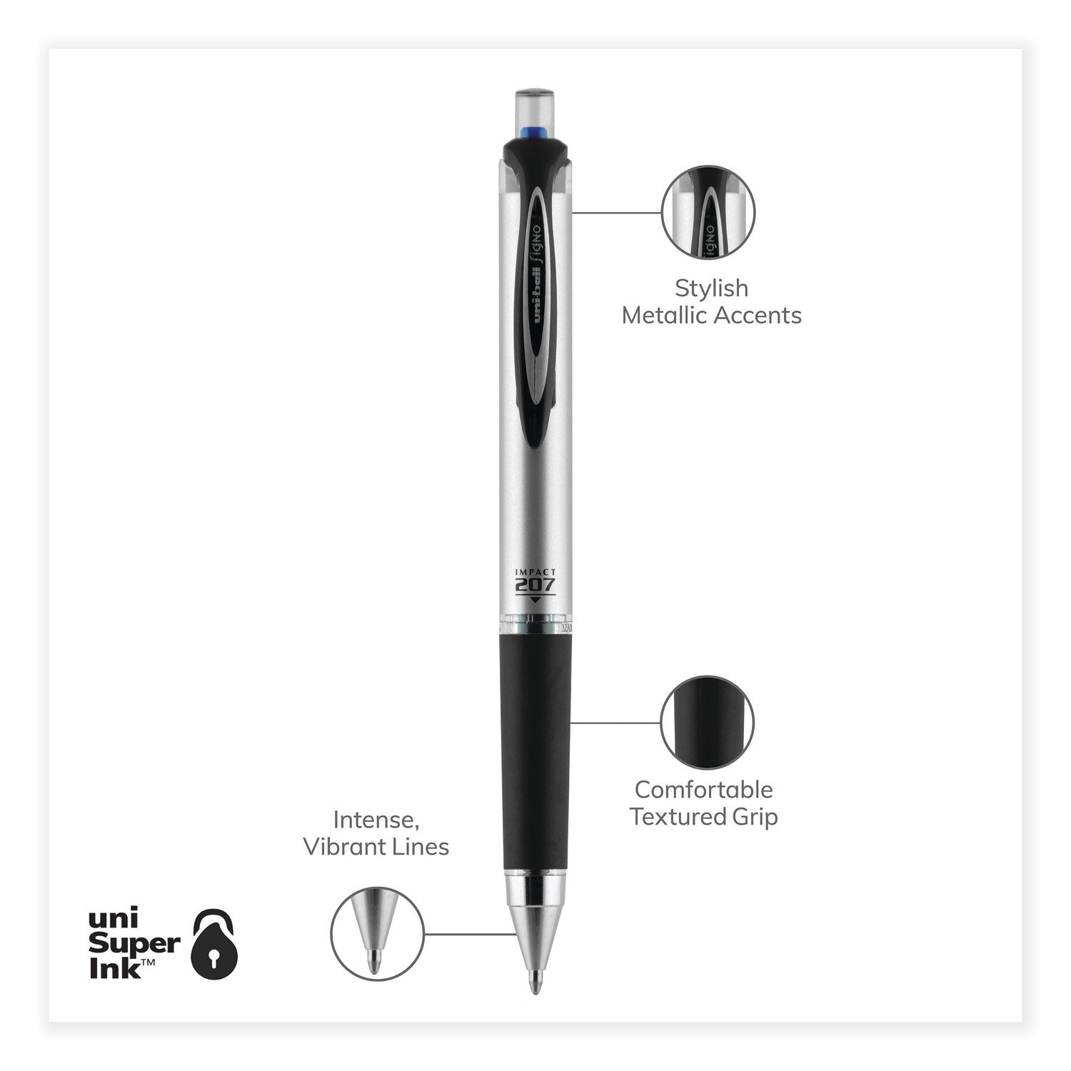 uniball® 207 Impact Gel Pen, Retractable, Bold 1 Mm, Blue Ink, Black/blue Barrel