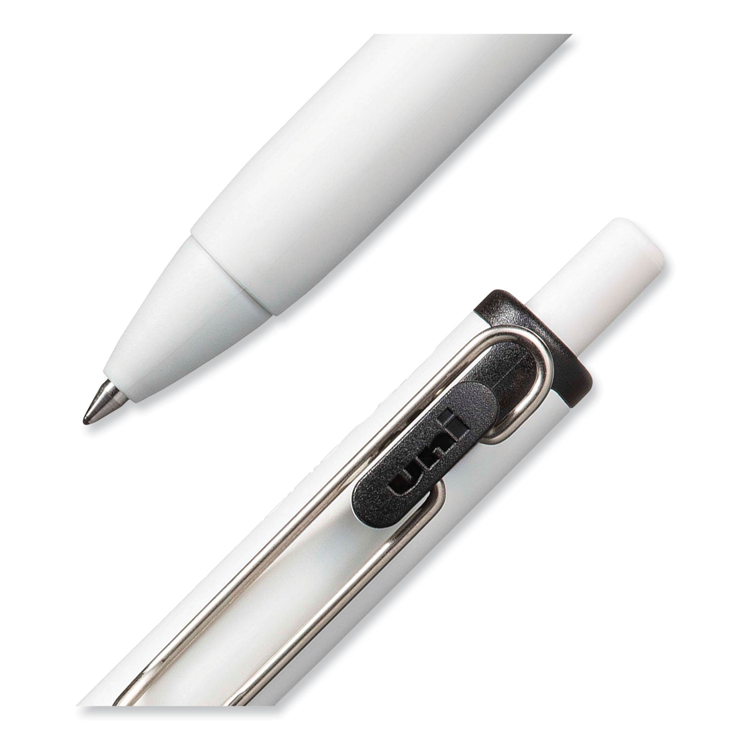 uniball® uniONE Gel Pen, Retractable, Medium 0.7 mm, Black Ink, White/Black Barrel, Dozen