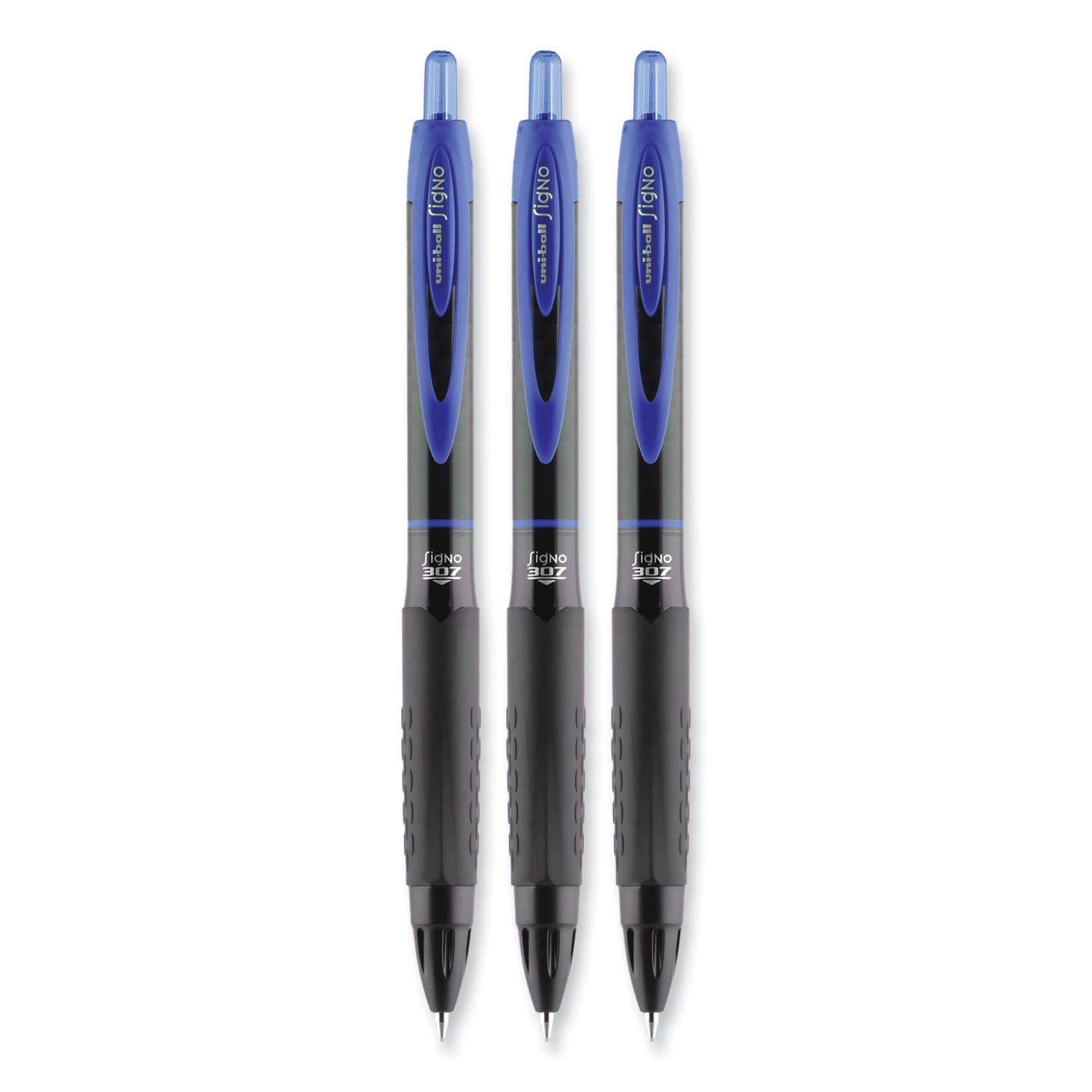 uniball® 307 Gel Pen, Retractable, Medium 0.7 Mm, Blue Ink, Blue Barrel, 3/pack