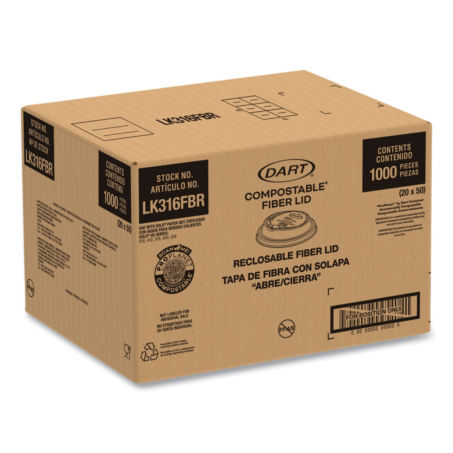 Dart® Molded Fiber Lids for Paper Cups, ProPlanet Seal, Fits 10 oz to 24 oz Hot Cups, Tan, 1,000/Carton