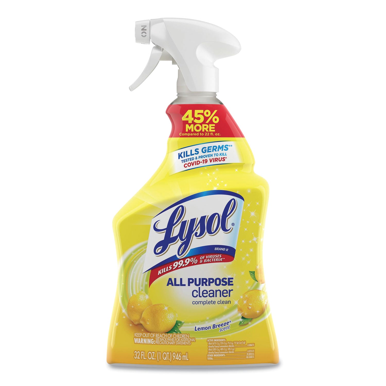 LYSOL® Brand Ready-To-Use All-Purpose Cleaner, Lemon Breeze, 32 Oz Spray Bottle, 12/carton