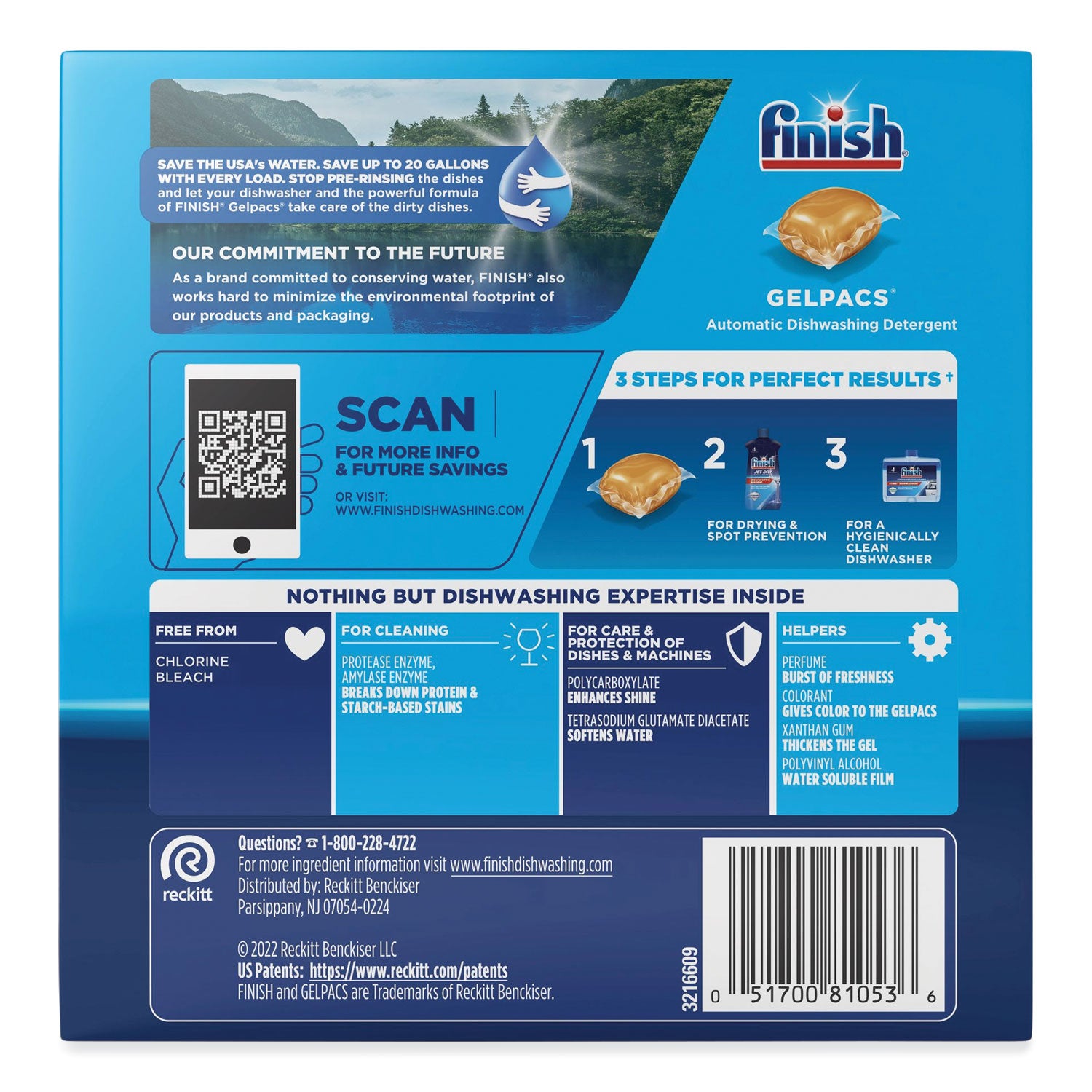 FINISH® Dish Detergent Gelpacs, Orange Scent, Box Of 32 Gelpacs, 8 Boxes/carton