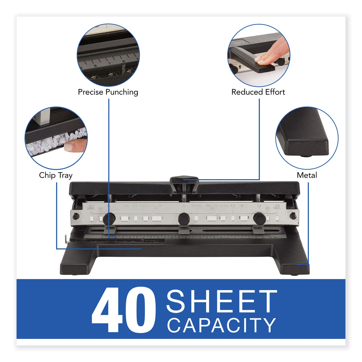 Swingline® 40-Sheet Heavy-Duty Two- To Seven-Hole Adjustable Heavy-Duty Paper Punch, 9/32" Holes, Black
