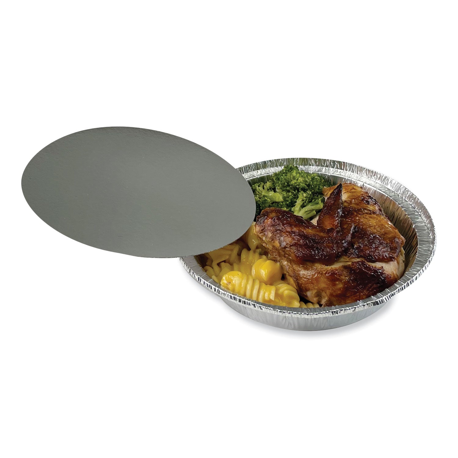 Boardwalk® Round Aluminum To-Go Container Lids, Flat Lid, 7" Diameter, Silver, Paper, 500/Carton