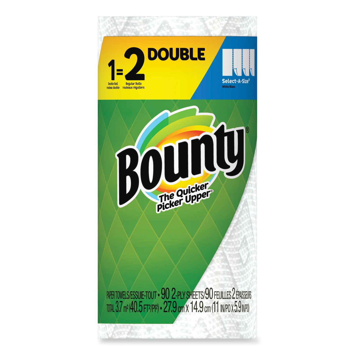 Bounty® Select-a-Size Kitchen Roll Paper Towels, 2-Ply, 5.9 x 11, White, 90 Sheets/Double Roll, 24 Rolls/Carton