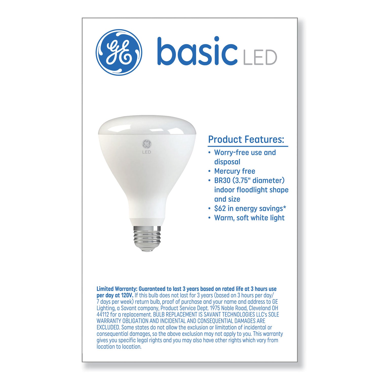 GE Basic Led Dimmable Indoor Flood Light Bulbs, Br30, 8 W, Soft White