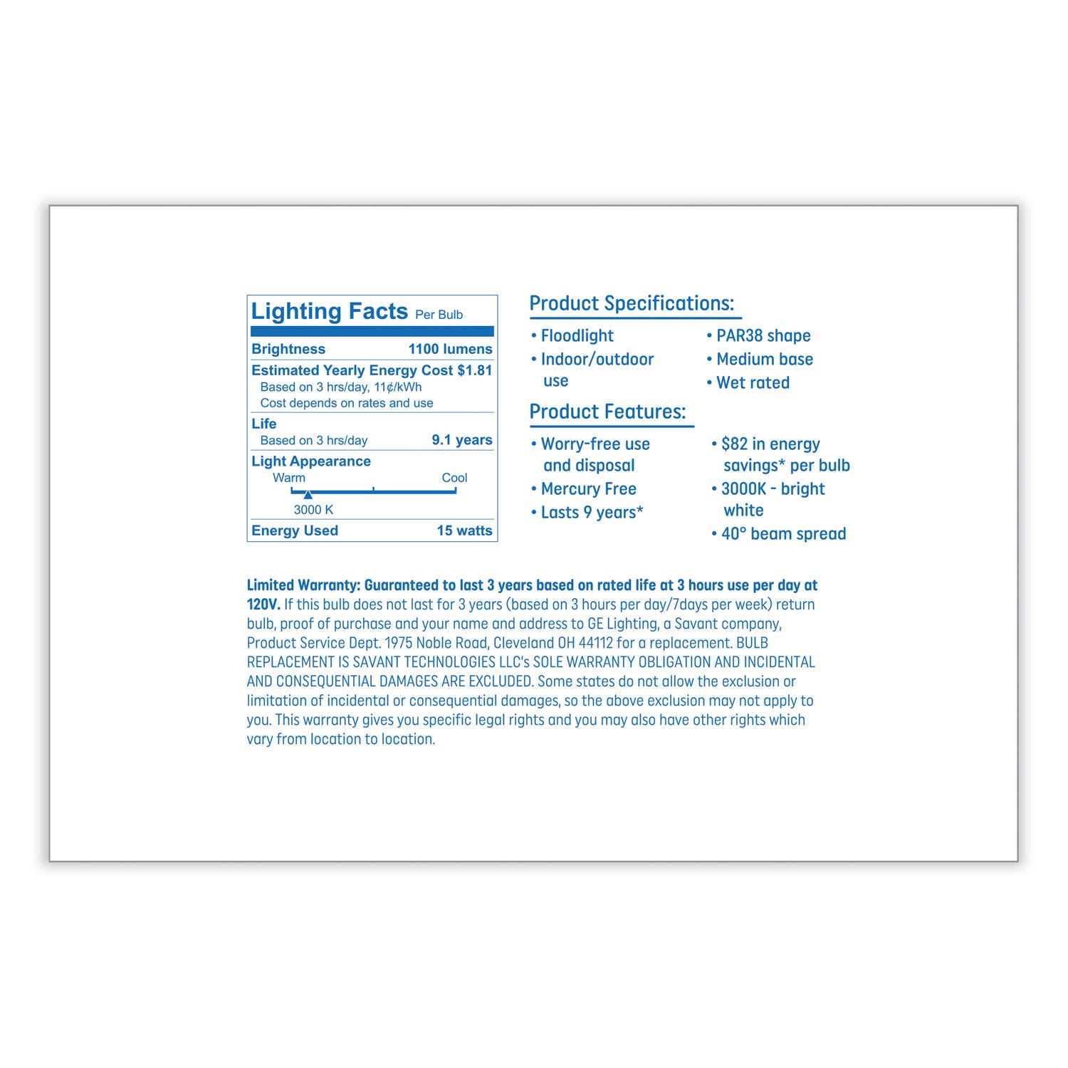 GE Led Par38 Non-Dimmable Outdoor Flood Light Bulb, 15 W, Bright White, 2/pack