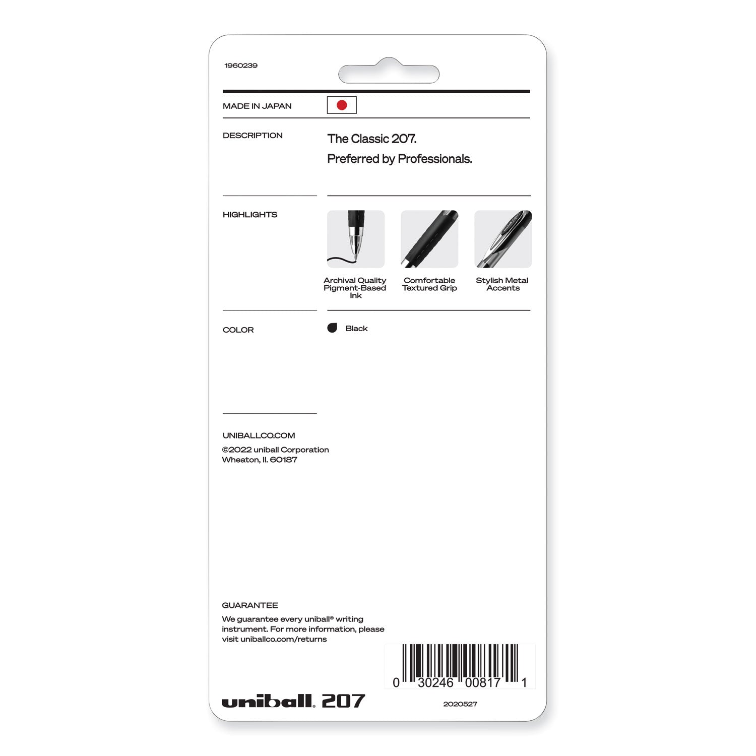 uniball® Signo 207 Gel Pen, Retractable, Medium 0.7 mm, Black Ink, Clear/Black Barrel, 5/Pack