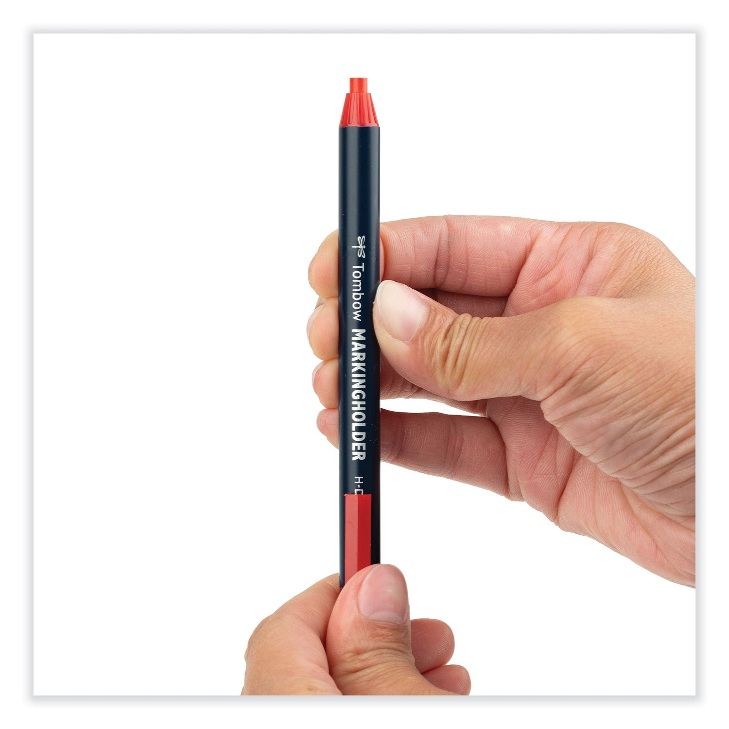 Tombow® Wax-Based Marking Pencil, 4.4 Mm, Red Wax, Navy Blue Barrel, 10/box