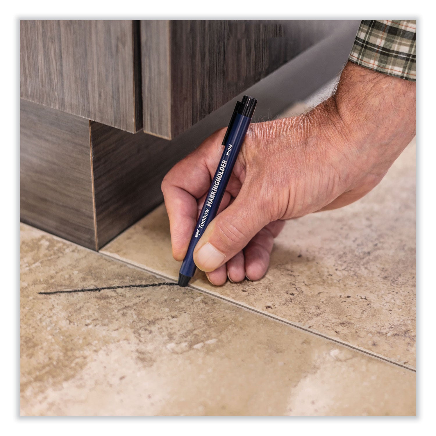 Tombow® Wax-Based Marking Pencil, 4.4 Mm, Black Wax, Navy Blue Barrel, 10/box