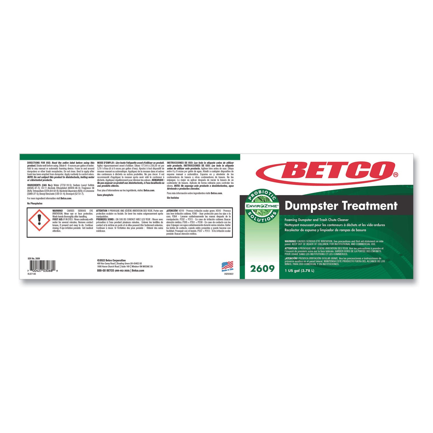 Betco® Dumpster Treatment, Mango Scent, 1 Gal Bottle, 4/carton