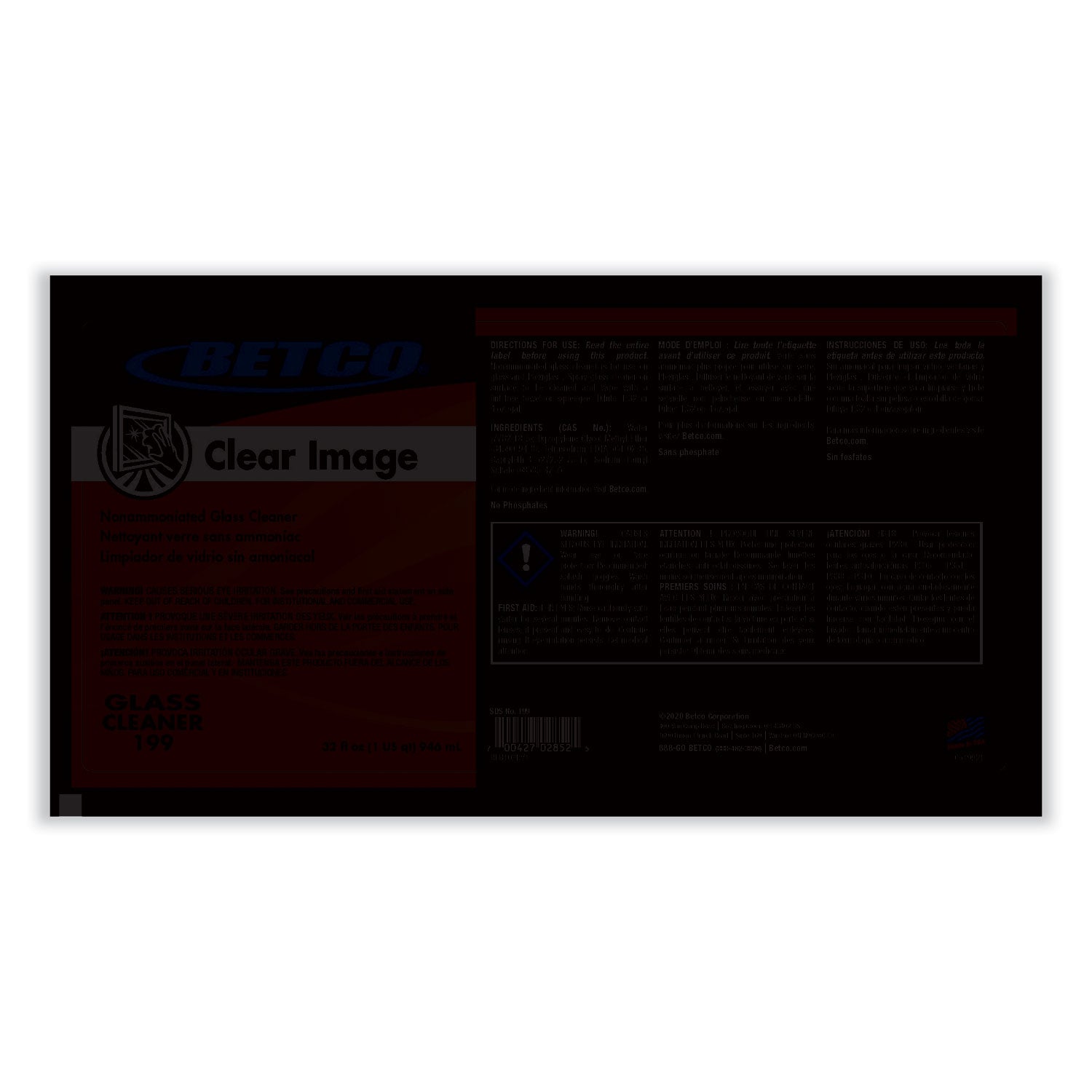 Betco® Clear Image Glass And Surface Cleaner, Rain Fresh Scent, 32 Oz Bottle, 6/carton