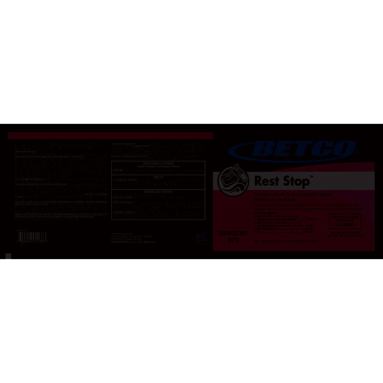 Betco® Rest Stop Non-Acid Bowl And Restroom Cleaner, Floral Fresh Scent, 1 Gal Bottle, 4/carton