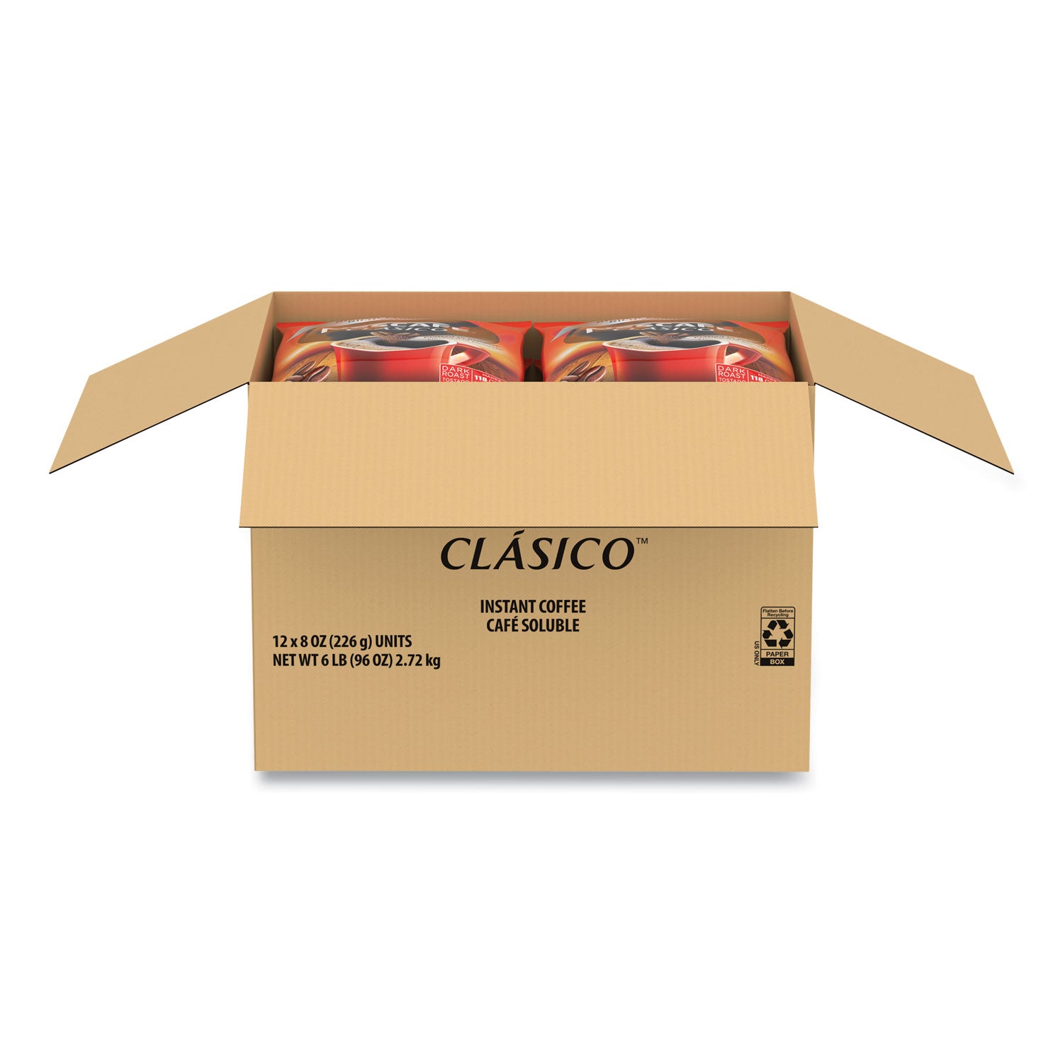 Nescafé® Clasico Dark Roast Instant Coffee, 8 oz, 12/Carton