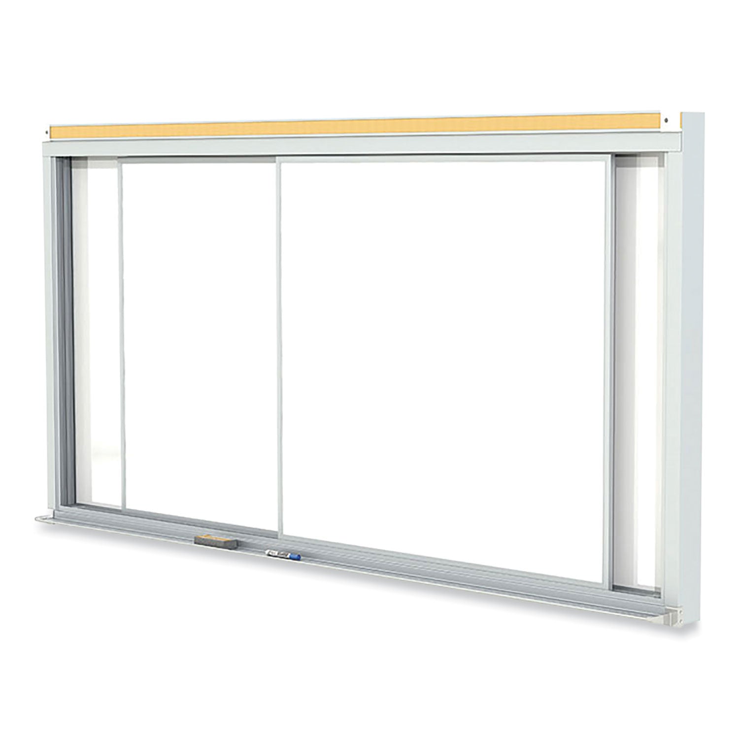 Horizontal Sliding Porcelain Magnetic Whiteboard, 120 x 48, White Surface, Satin Aluminum Frame
