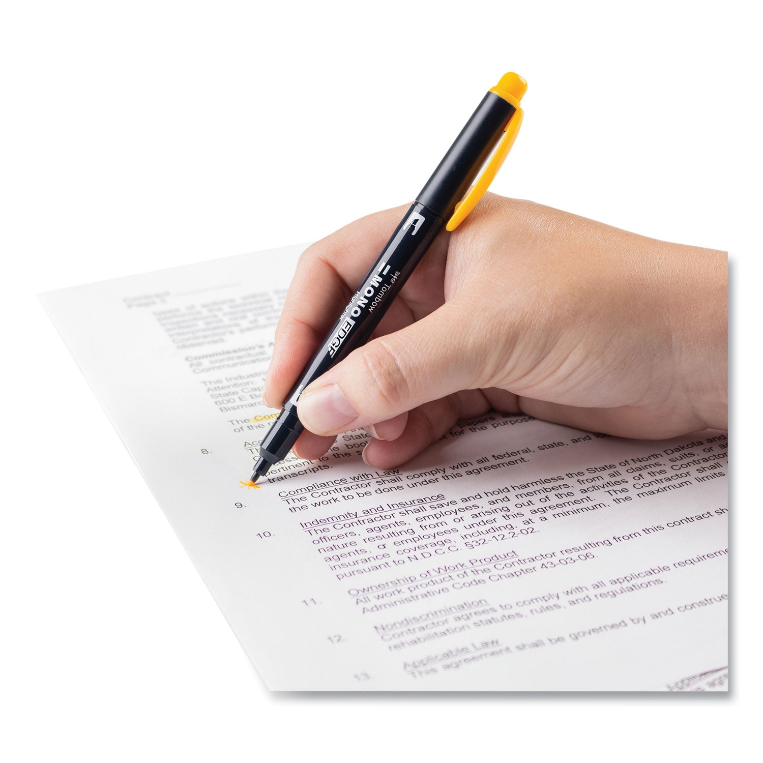 Tombow® Mono® Highlighters, Golden Yellow Ink, Bullet/Chisel Tip, Golden Yellow Barrel, 10/Box