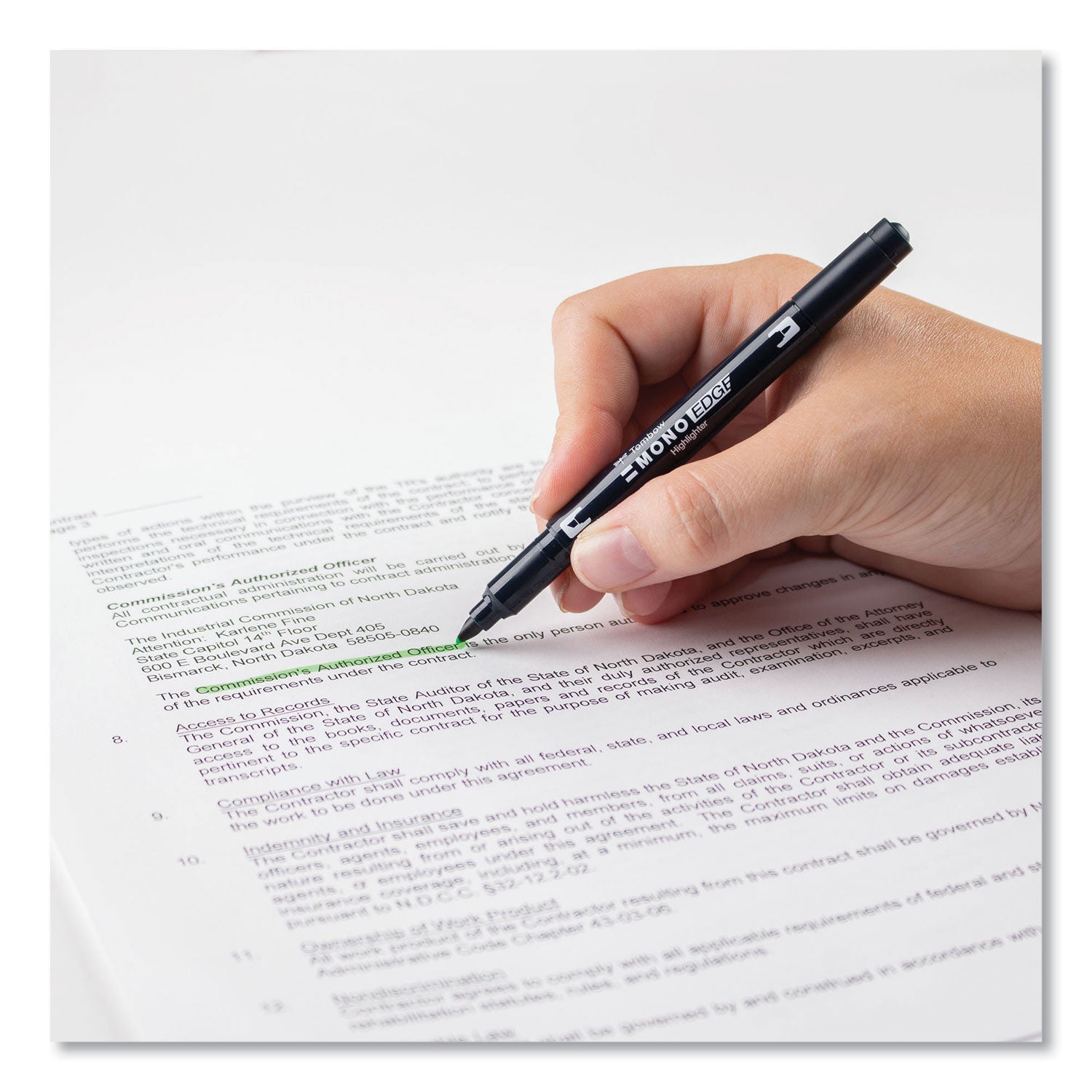 Tombow® Mono® Highlighters, Yellow Green Ink, Bullet/Chisel Tip, Yellow Green Barrel, 10/Box