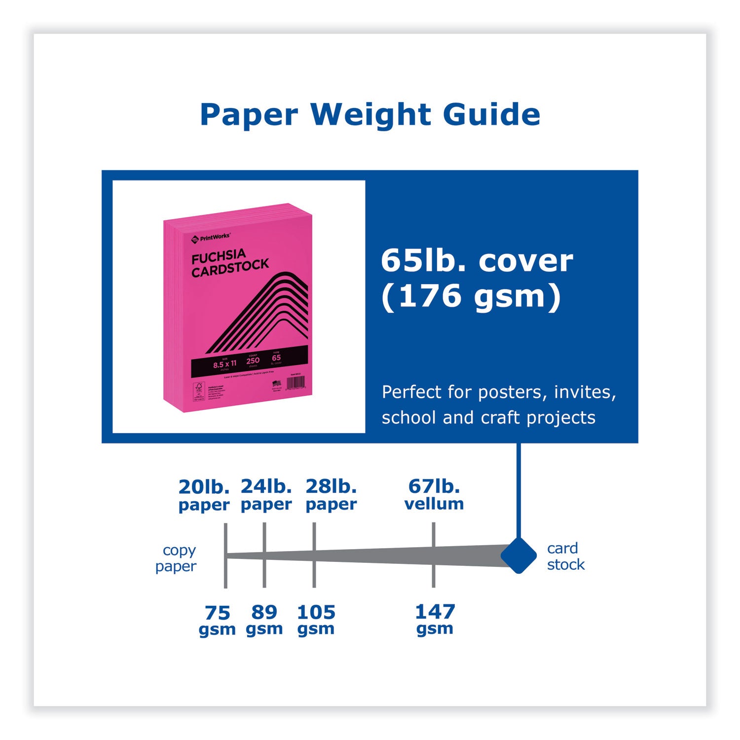 PrintWorks® Professional Color Cardstock, 65 lb Cover Weight, 8.5 x 11, Fuchsia, 250/Ream