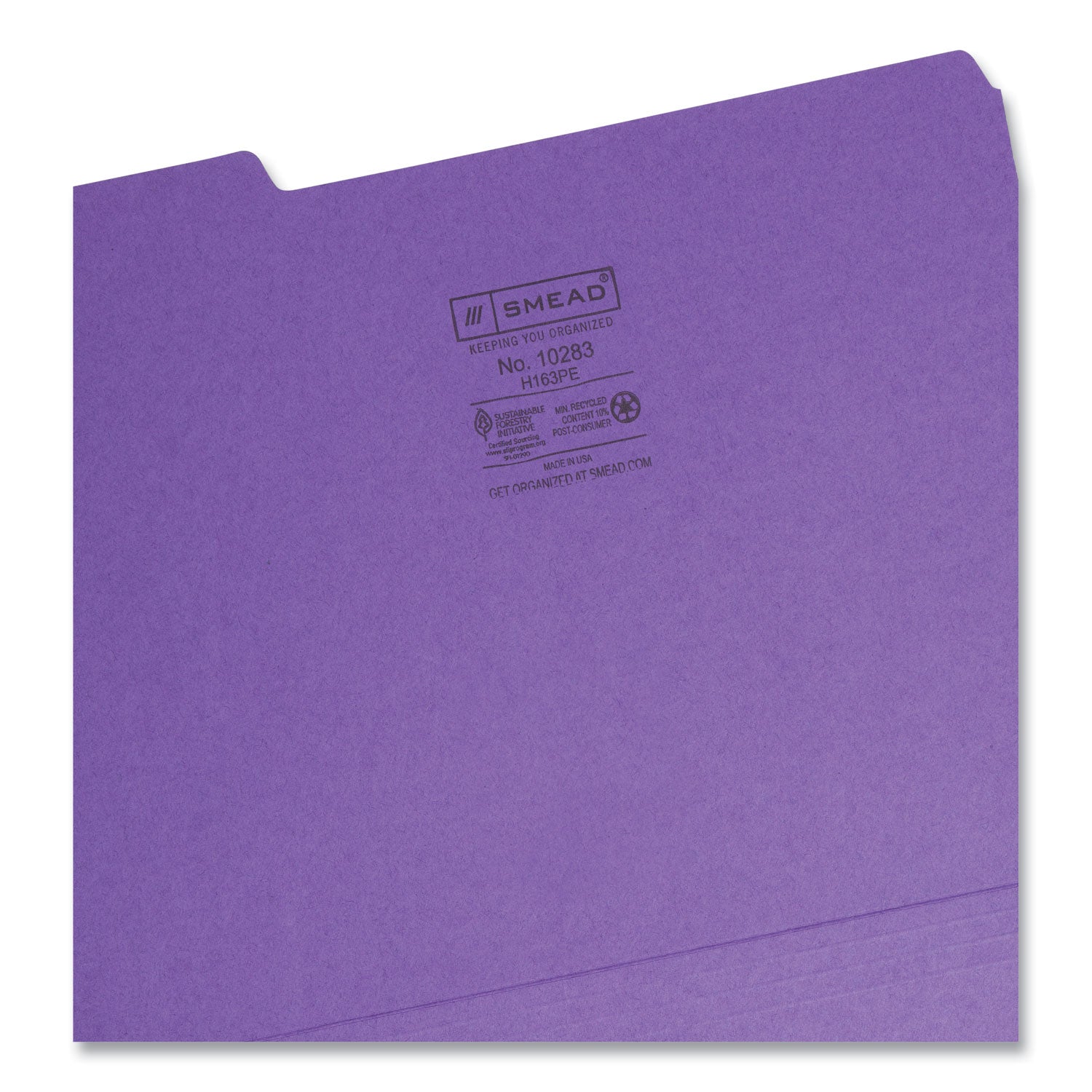 Smead Interior File Folders, 1/3-Cut Tabs: Assorted, Letter Size, 0.75" Expansion, Purple, 100/Box