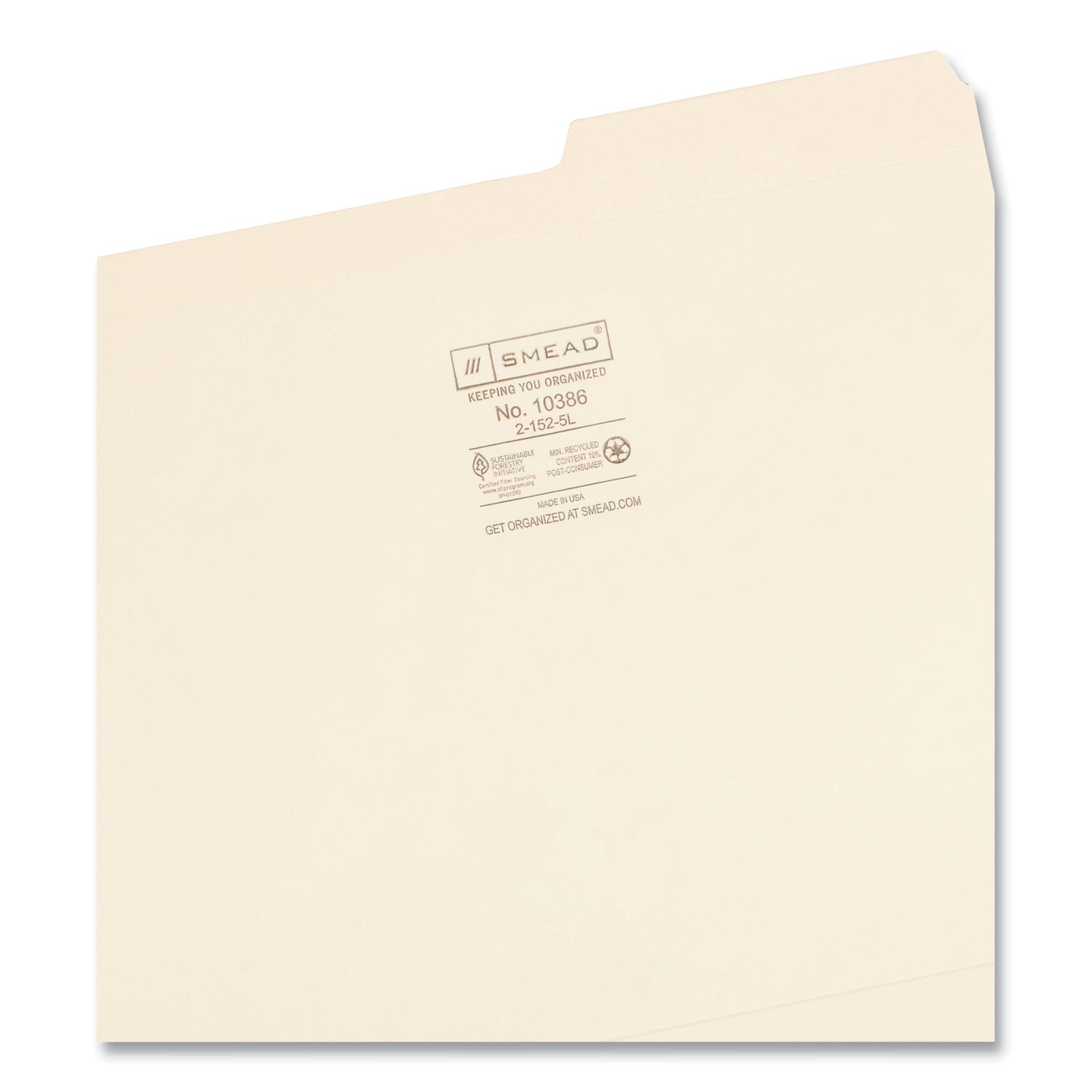 Smead Reinforced Guide Height File Folders, 2/5-Cut Tabs: Right Position, Letter Size, 0.75" Expansion, Manila, 100/Box