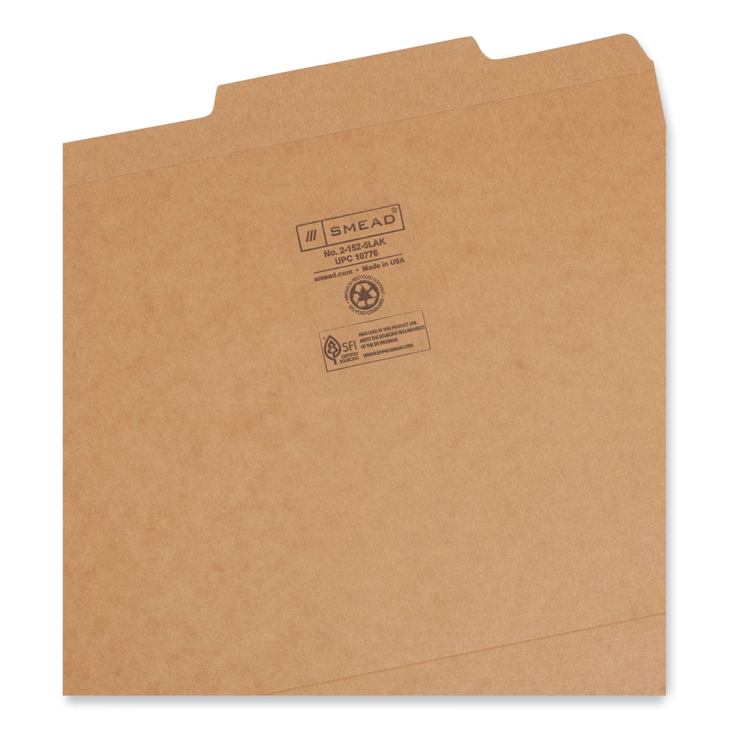 Smead Guide Height Reinforced Heavyweight Kraft File Folder, 2/5-Cut Tabs: Right of Center, Letter, 0.75" Expansion, Brown, 100/Box