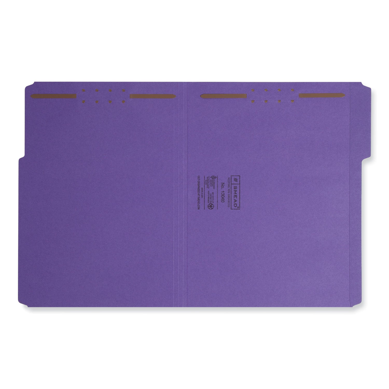 Smead Top Tab Colored Fastener Folders, 0.75" Expansion, 2 Fasteners, Letter Size, Purple Exterior, 50/Box