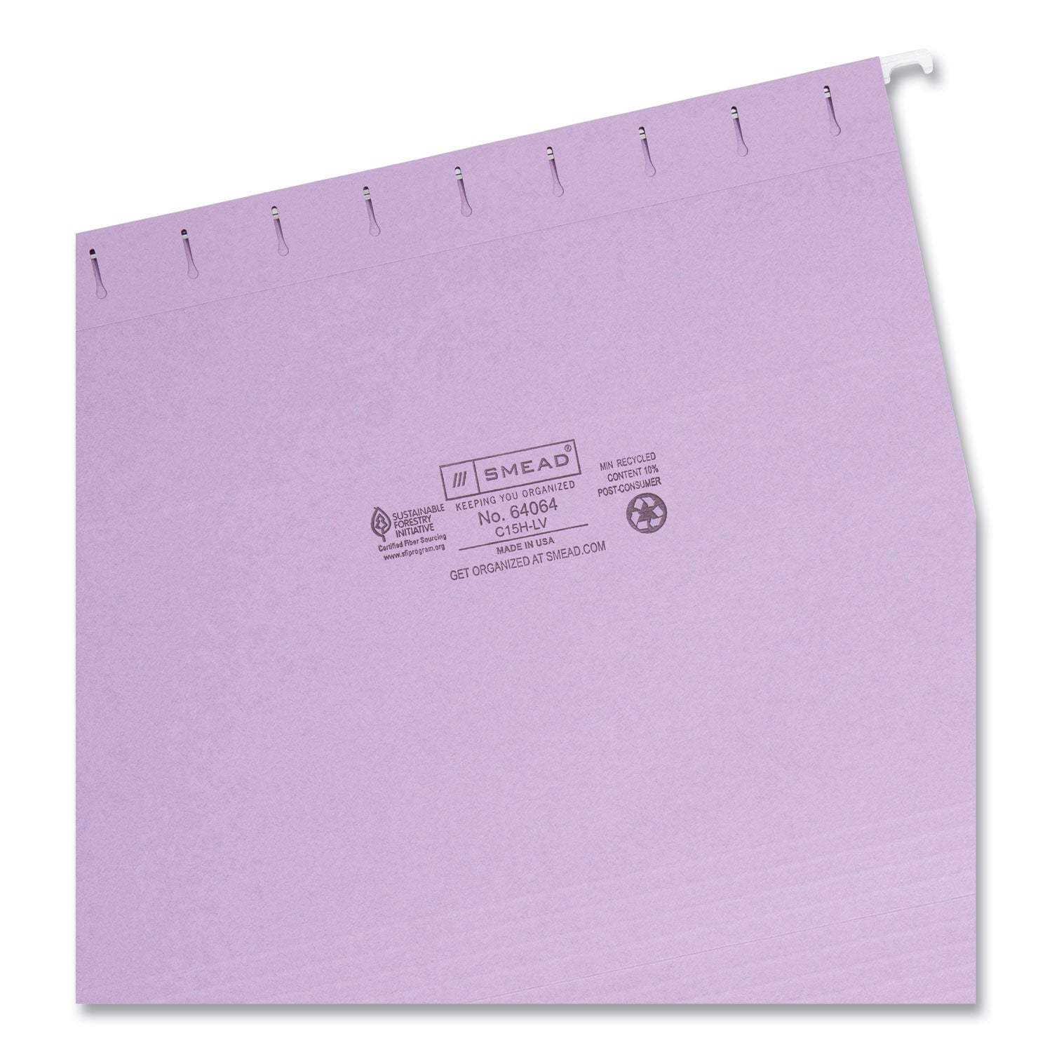 Smead Colored Hanging File Folders with 1/5 Cut Tabs, Letter Size, 1/5-Cut Tabs, Lavender, 25/Box