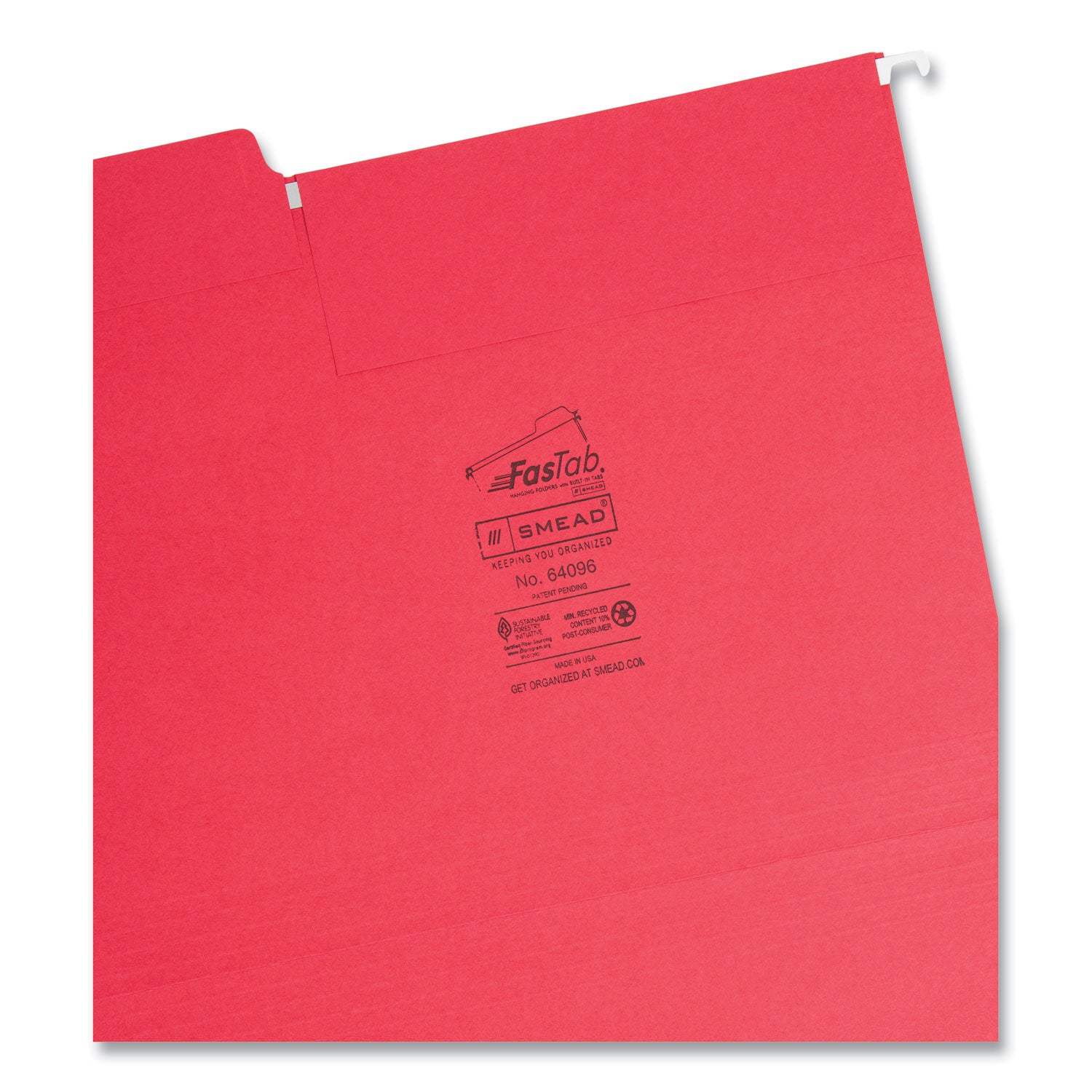Smead FasTab Hanging Folders, Letter Size, 1/3-Cut Tabs, Red, 20/Box