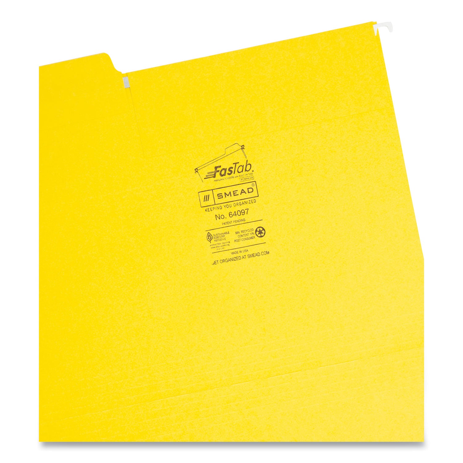 Smead FasTab Hanging Folders, Letter Size, 1/3-Cut Tabs, Yellow, 20/Box