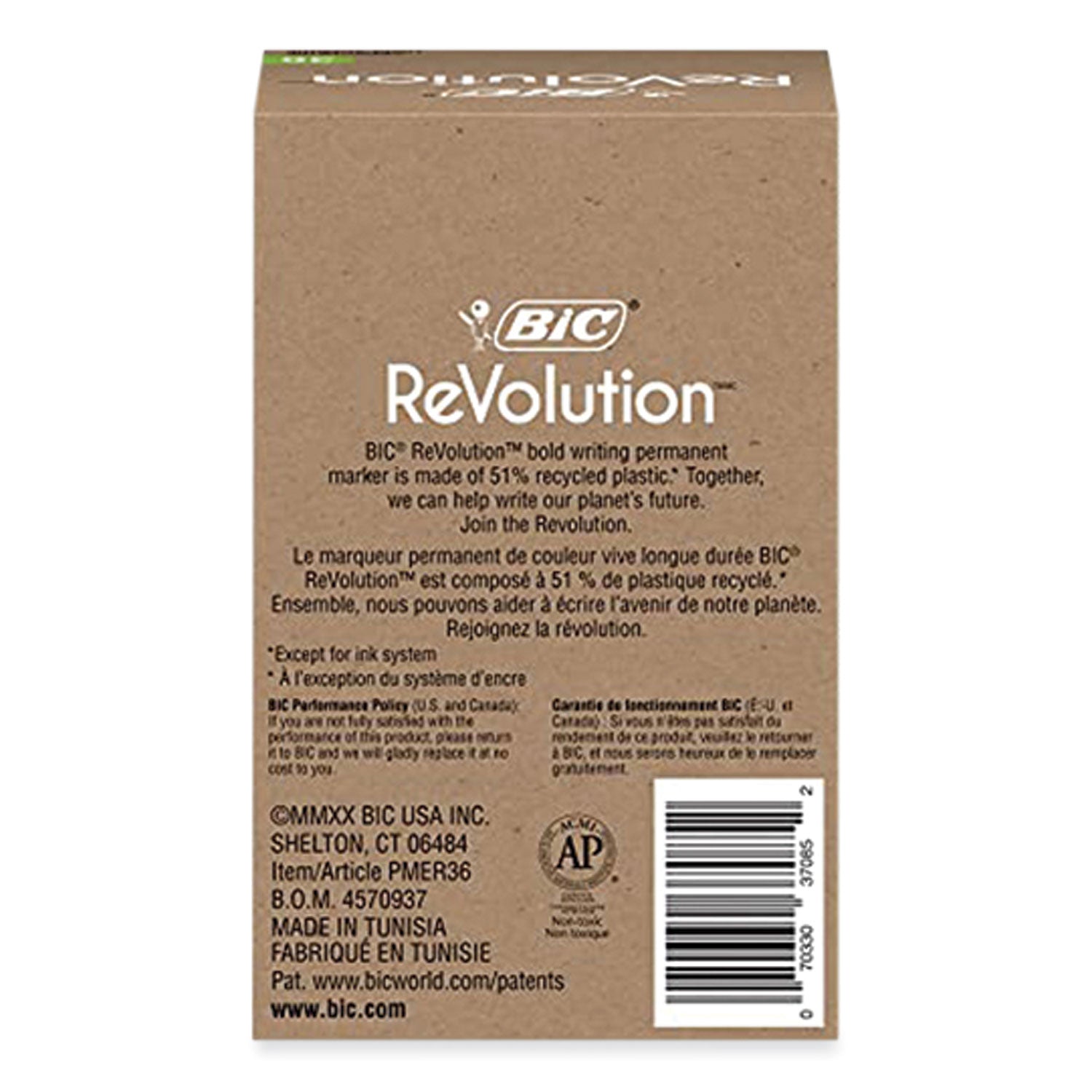 BIC® ReVolution Permanent Markers, Fine Bullet Tip, Assorted Colors, 36/Pack