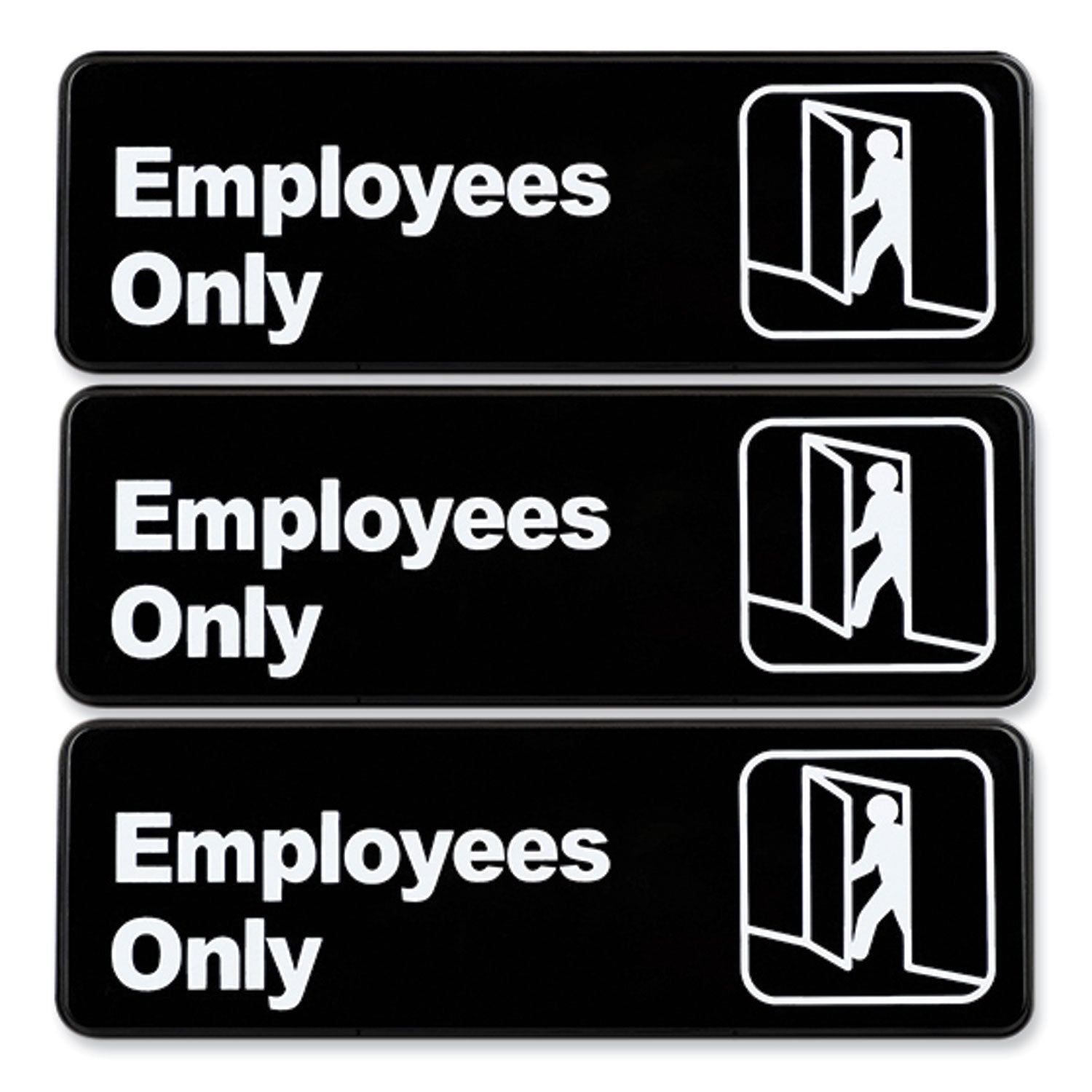 Employees Only Indoor/Outdoor Wall Sign, 9" x 3", Black Face, White Graphics, 3/Pack