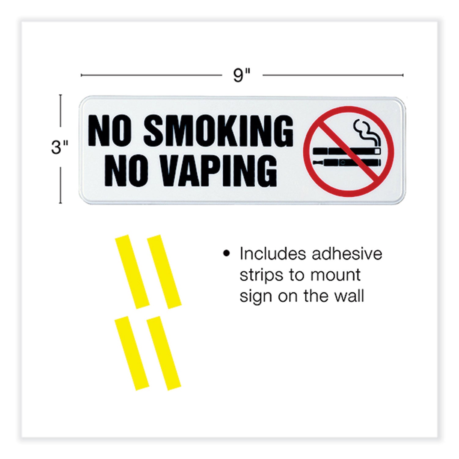 Excello Global Products® No Smoking No Vaping Indoor/Outdoor Wall Sign, 9" x 3", Black Face, Black/Red Graphics, 4/Pack