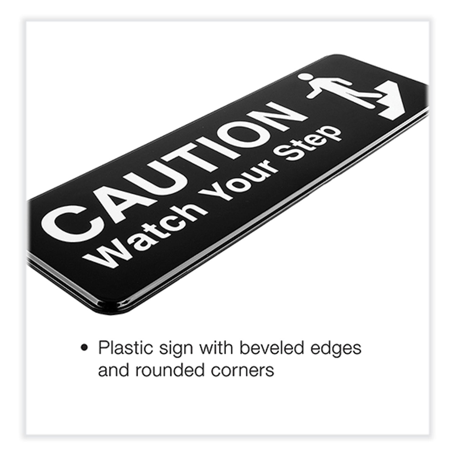 Excello Global Products® Caution Watch Your Step Indoor/Outdoor Wall Sign, 9" x 3", Black Face, White Graphics, 3/Pack