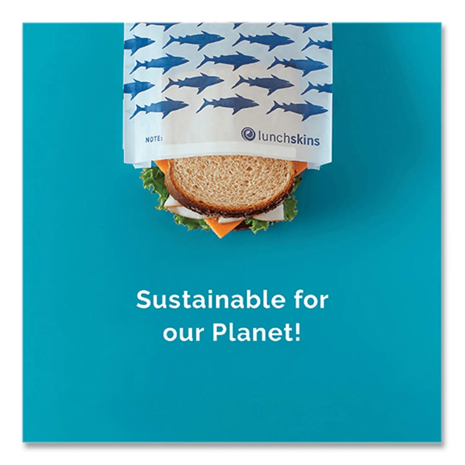 Peel and Seal Sandwich Bag with Closure Strip, 6.3" x 2" x 7.9", Blue Sharks/White, 50/Box lunchskins Flipcost