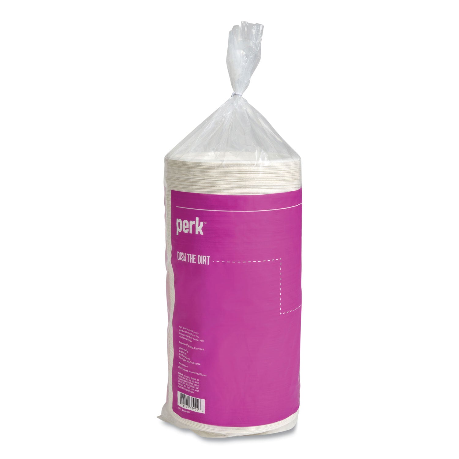 Perk™ PFAS-Free Compostable Bagasse Plates, Sugarcane, 6" dia, White, 250/Pack