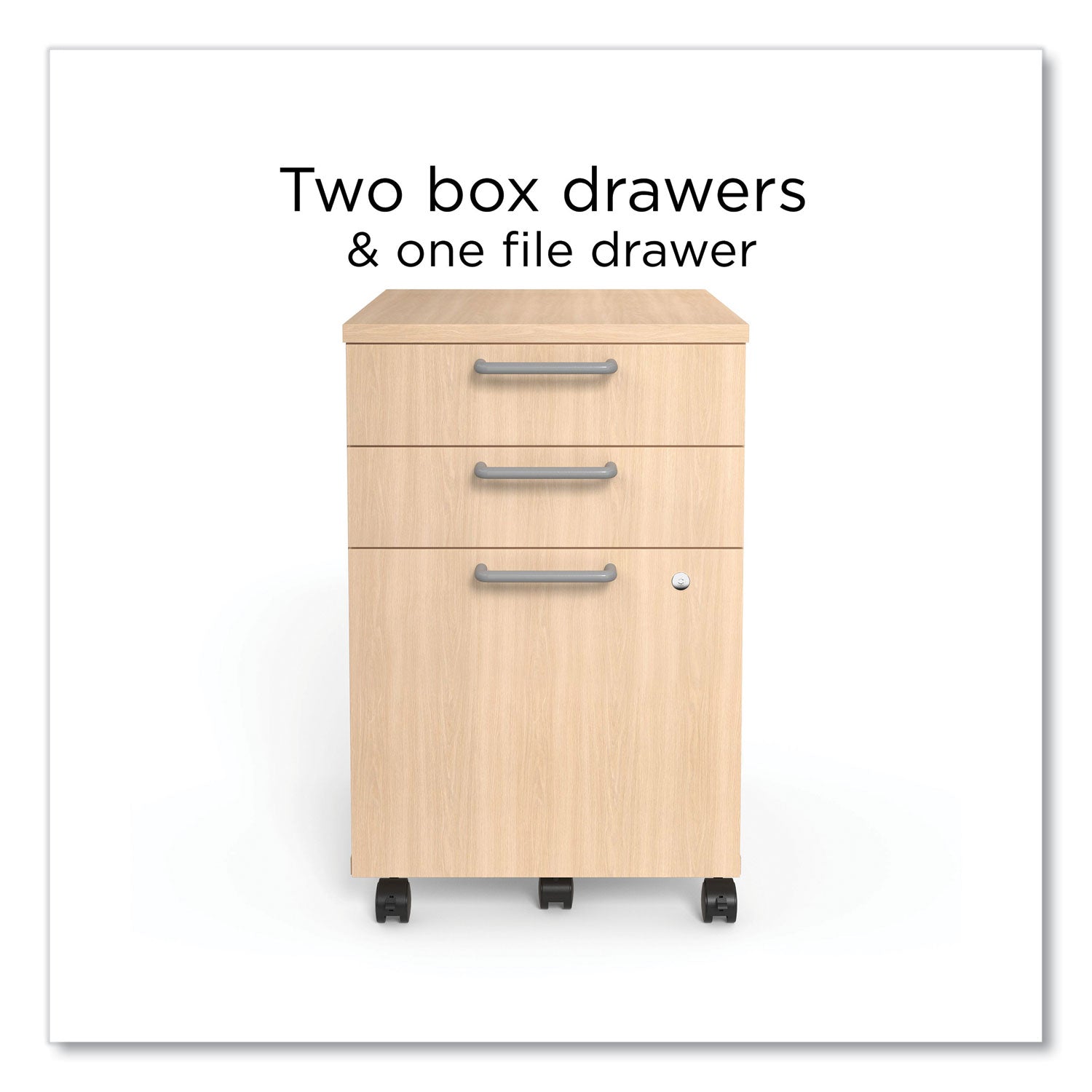 Union & Scale™ Essentials Three-Drawer Mobile Pedestal File, 2 Box/1 Legal/Letter-Size File Drawers, Natural, 15.6" x 21.3" x 24.3"