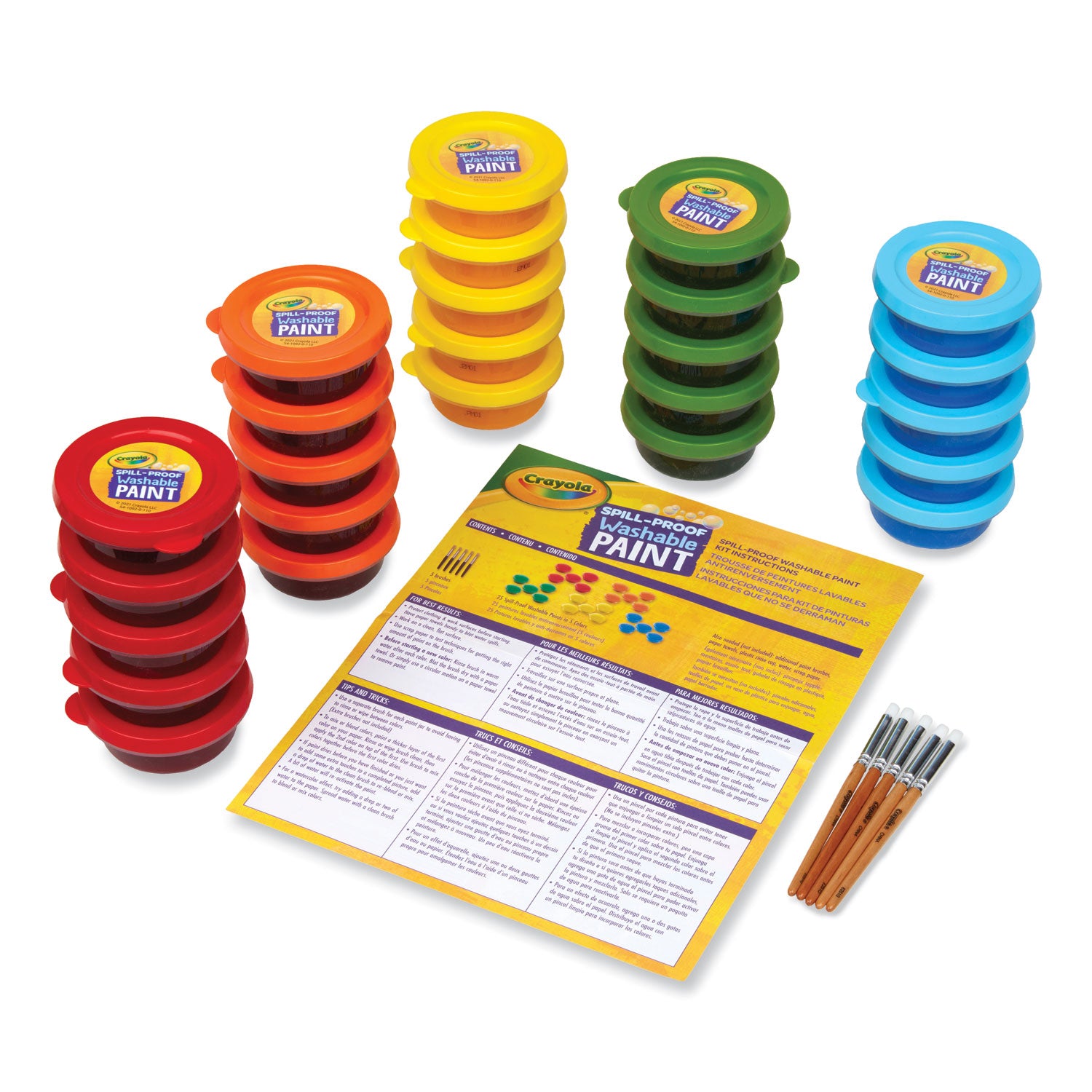 Crayola® Spill Proof Washable Paints, 5 Colors, 1.4 oz Cups, 5 Sets/Carton