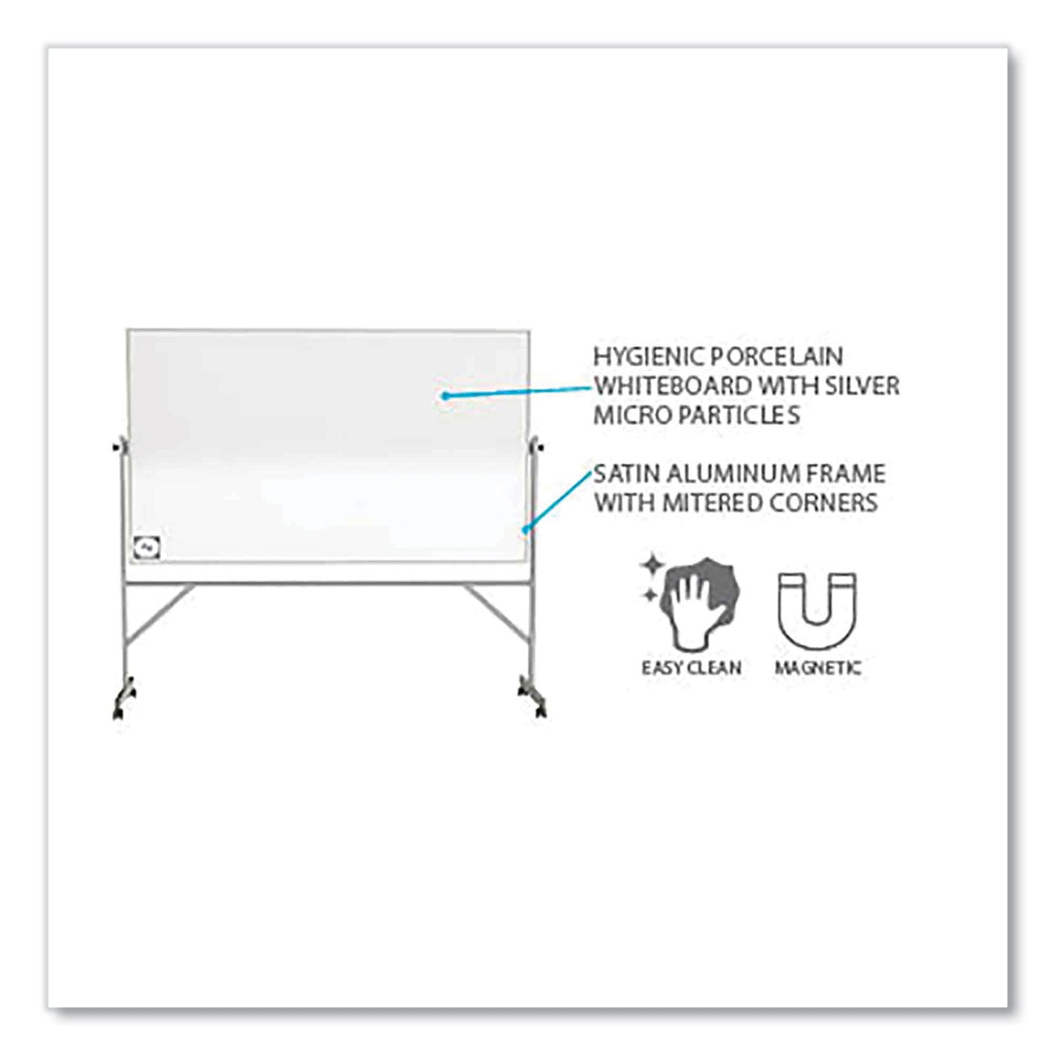 Ghent Reversible Magnetic Hygienic Porcelain Whiteboard with Aluminum Frame, 96" x 48", White Surface, Satin Aluminum Frame