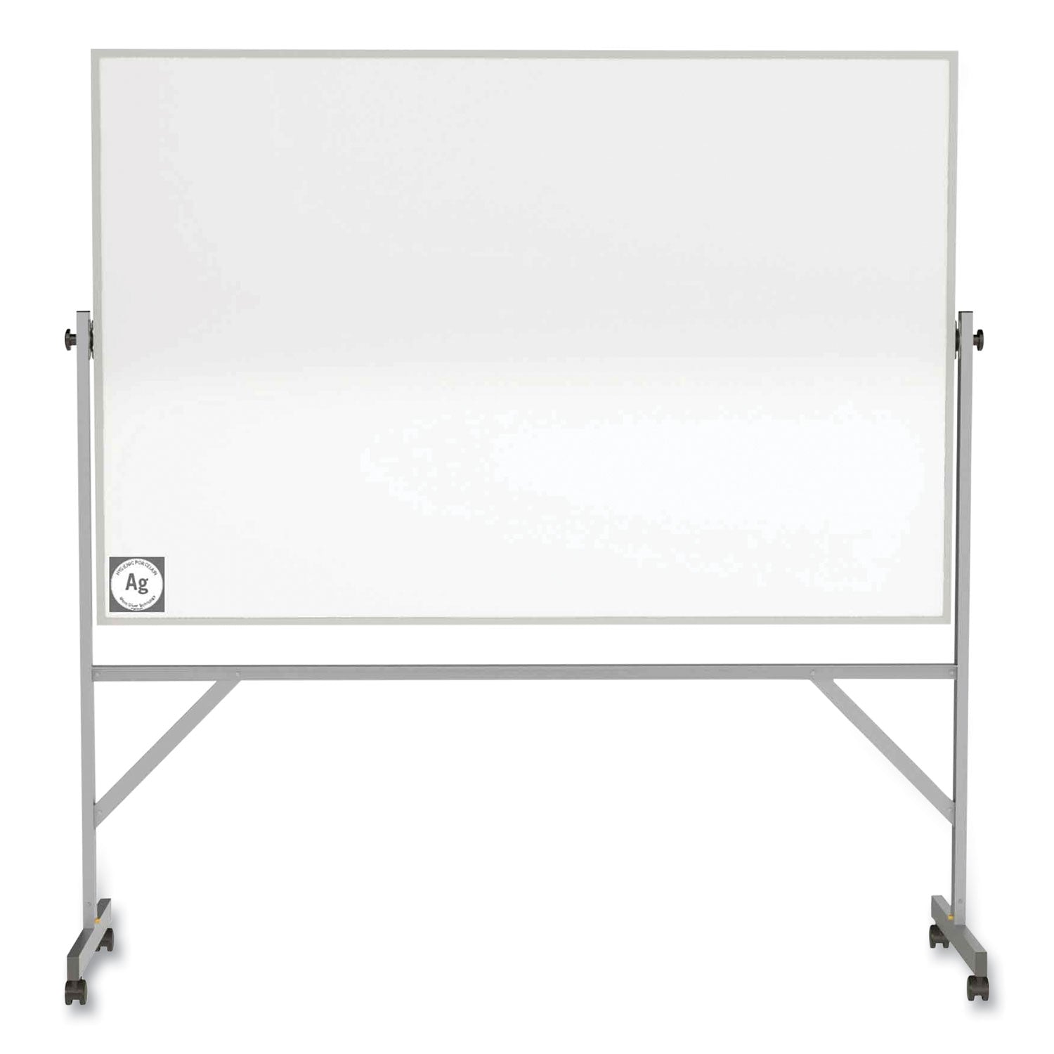 Reversible Magnetic Hygienic Porcelain Whiteboard, Satin Aluminum Frame/Stand, 96 x 48, White Surface